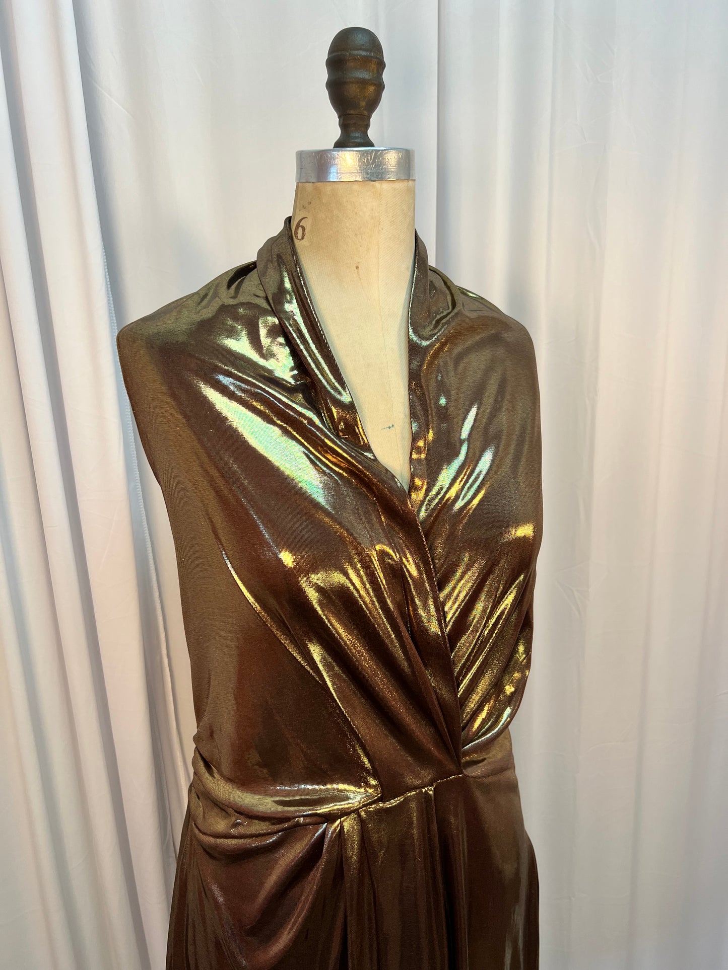 70s Gold Halter La Voguette Dress, size small