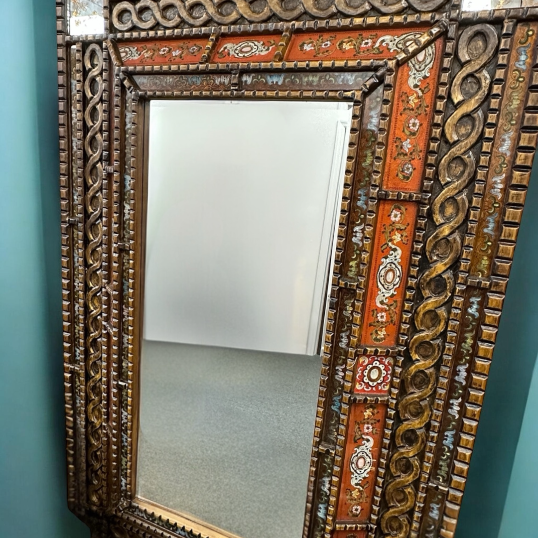 Vintage Ornate Statement Carved Wood Oversized Mirror