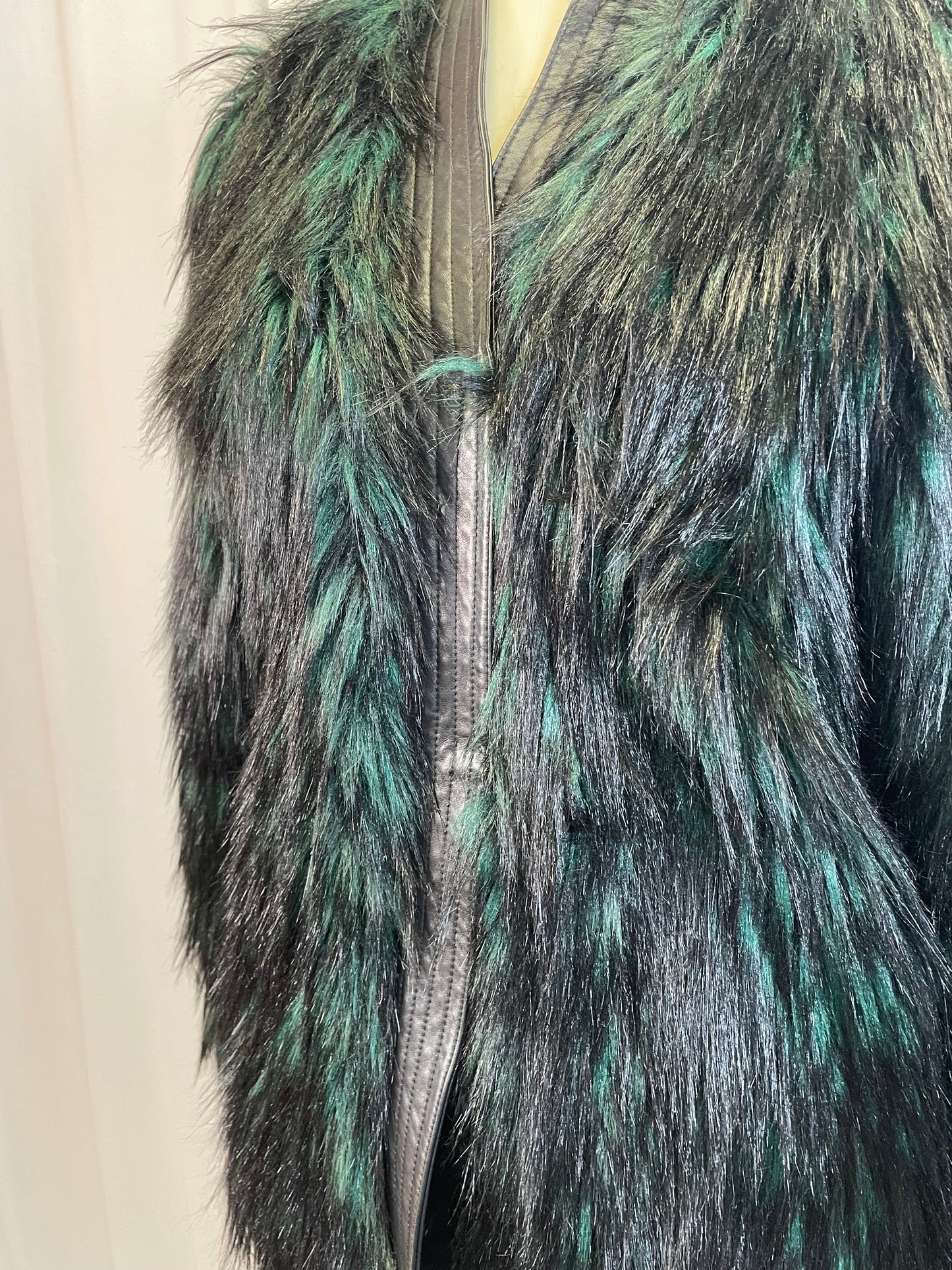 NWT Balmain x H&M Green and Black Faux Fur Jacket