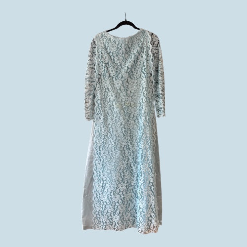 Blue 1960s Gown with Lace Floor-Length Cape, size xs