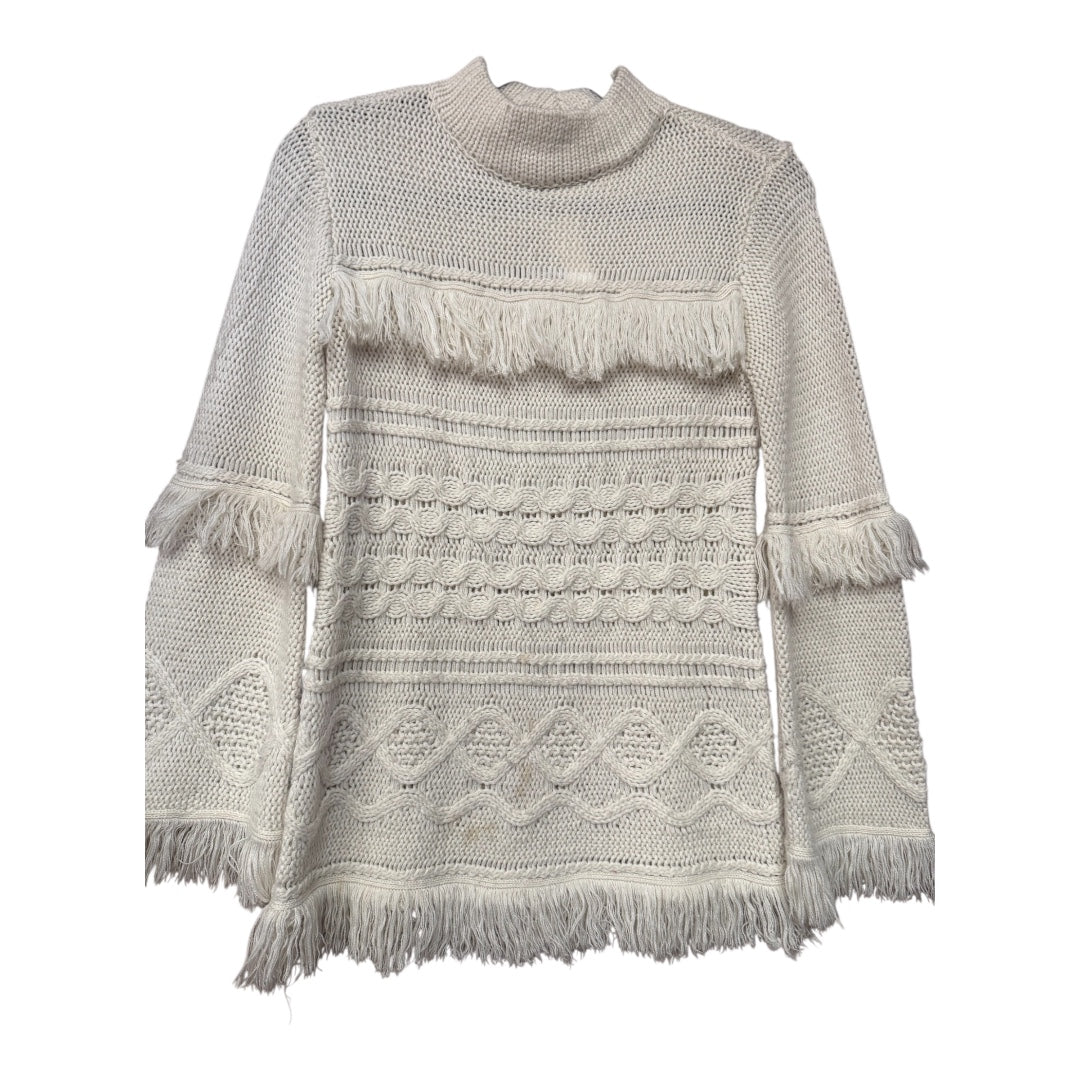 BB Dakota White Fringe Sweater