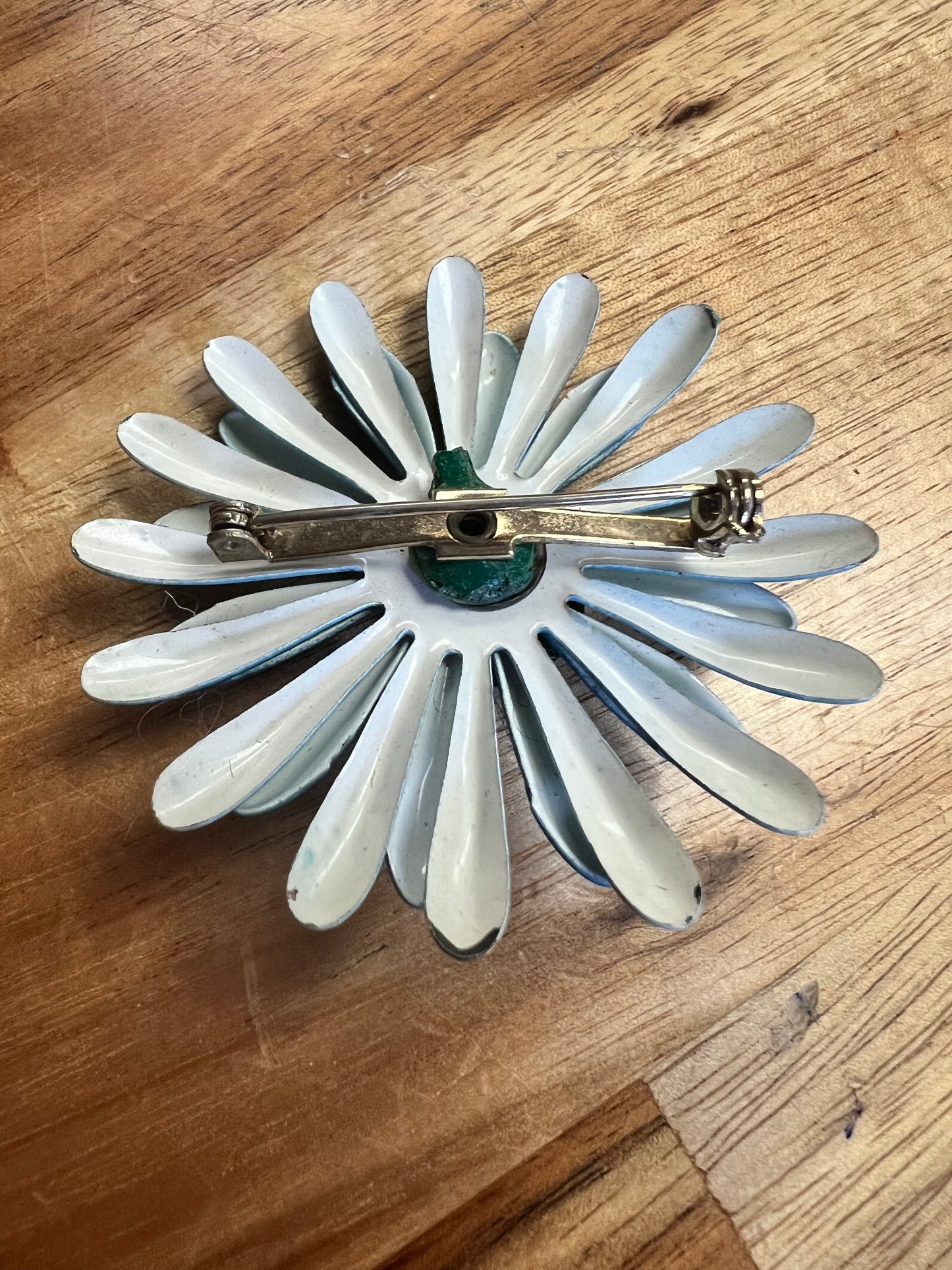 Vintage 60s Blue Enamel Flower Pin