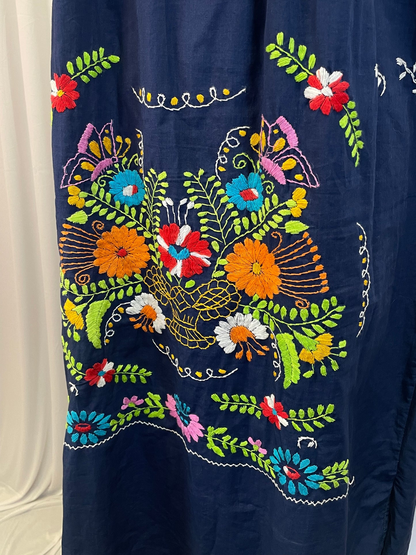 Vintage Blue Embroidered Caftan Style Dress, os
