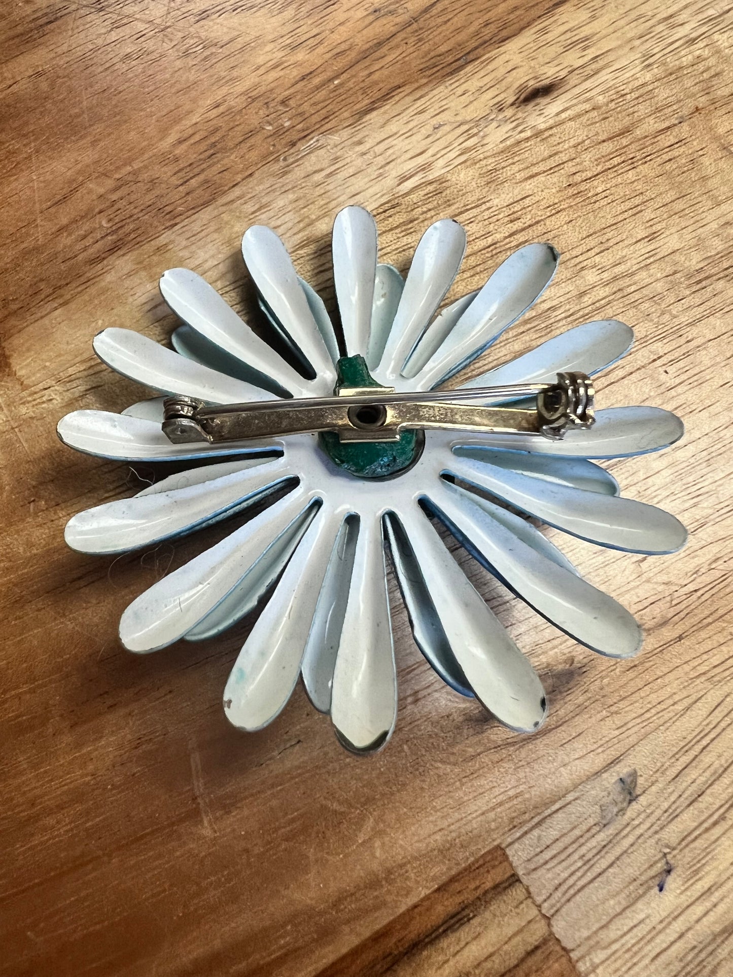 Vintage 60s Blue Enamel Flower Pin