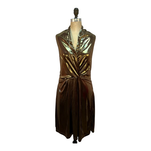 70s Gold Halter La Voguette Dress, size small
