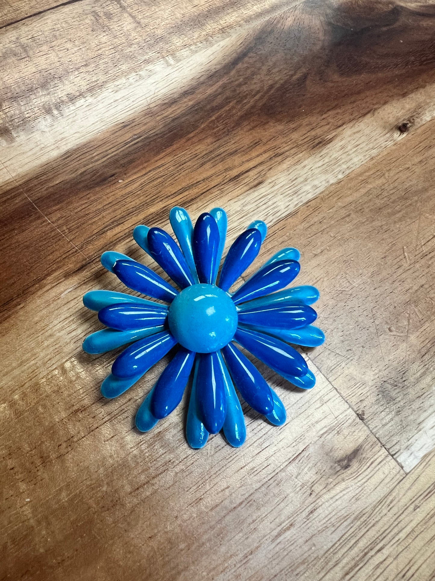 Vintage 60s Blue Enamel Flower Pin