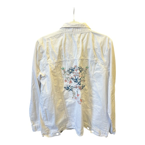 Vintage White Embroidered Jean Jacket, size L