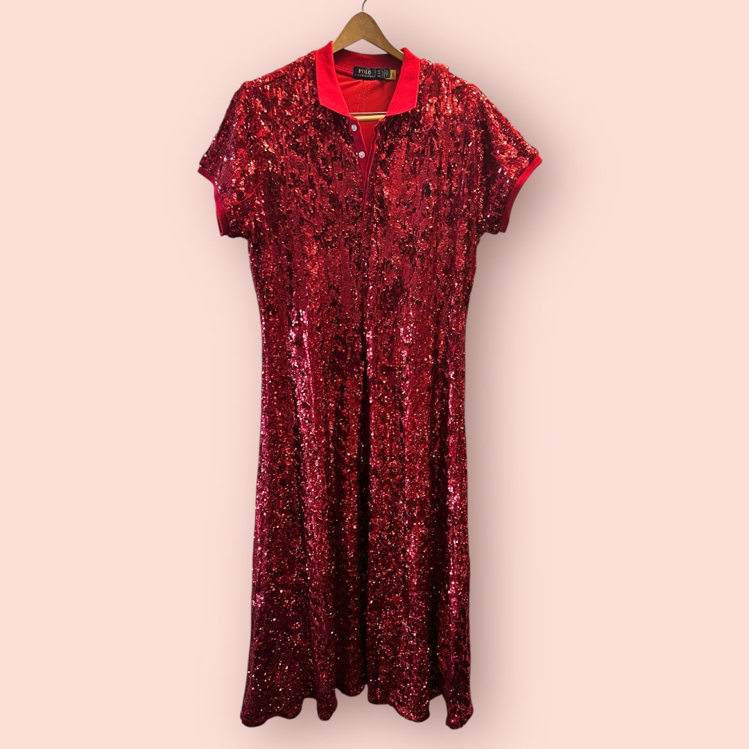 Ralph Lauren Polo Red Sequined Long Dress - size XXL