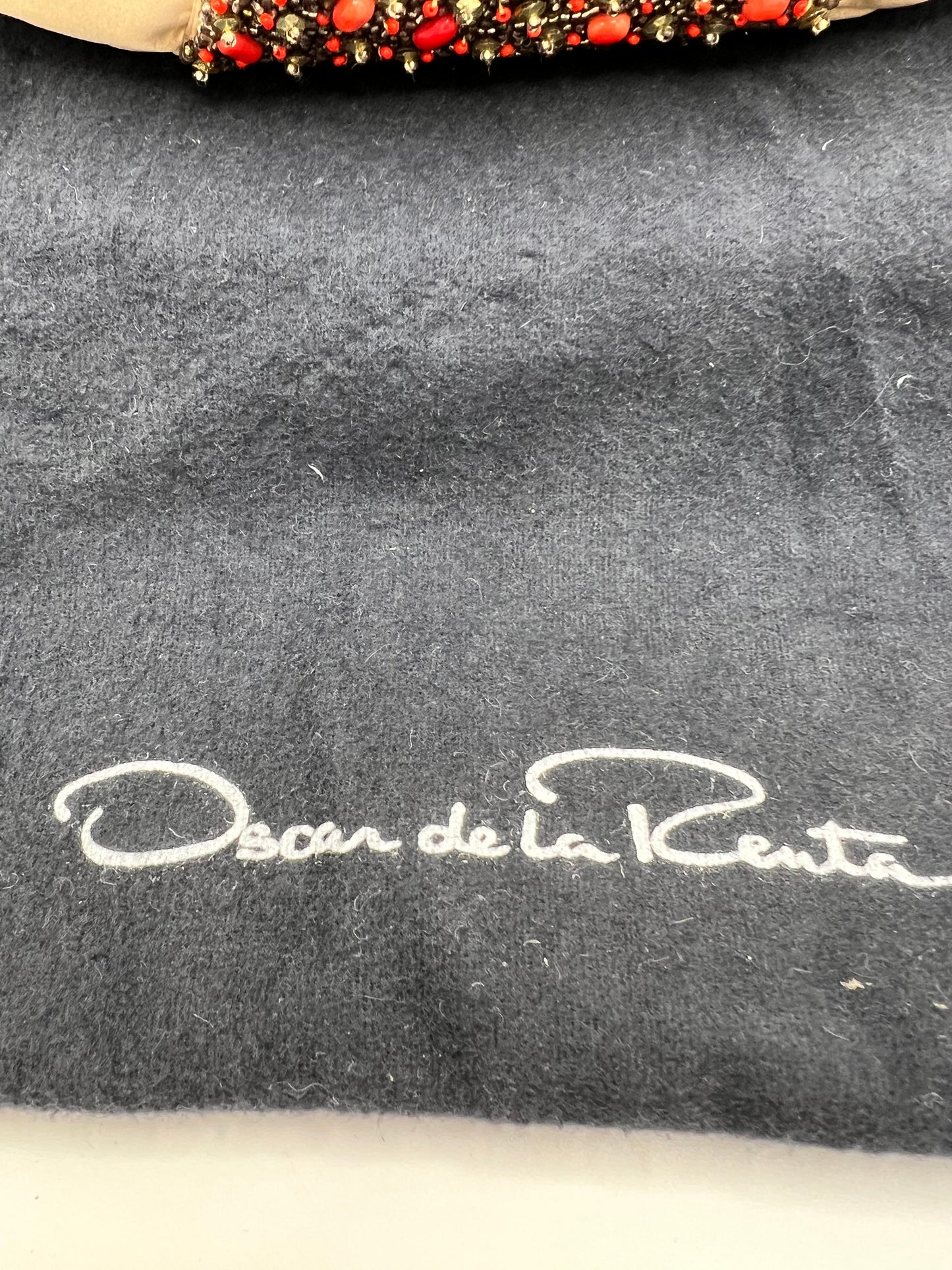 Oscar de la Renta Satin/Stone Modern Clutch Purse