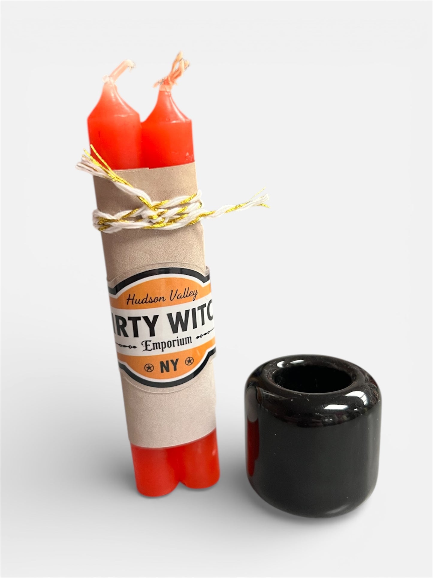 Red Manifestation/Chime Candles Set and Black Candle Holder