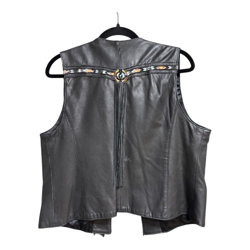 Soft Black Leather Beaded Vest, Continental Leather, size xl