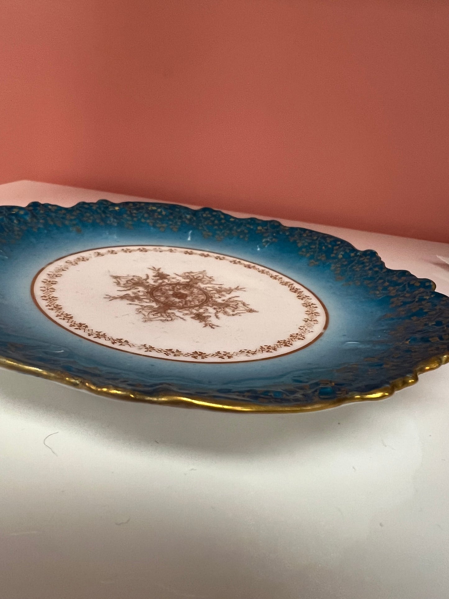 Limoges France Blue and Gold Trinket Dish