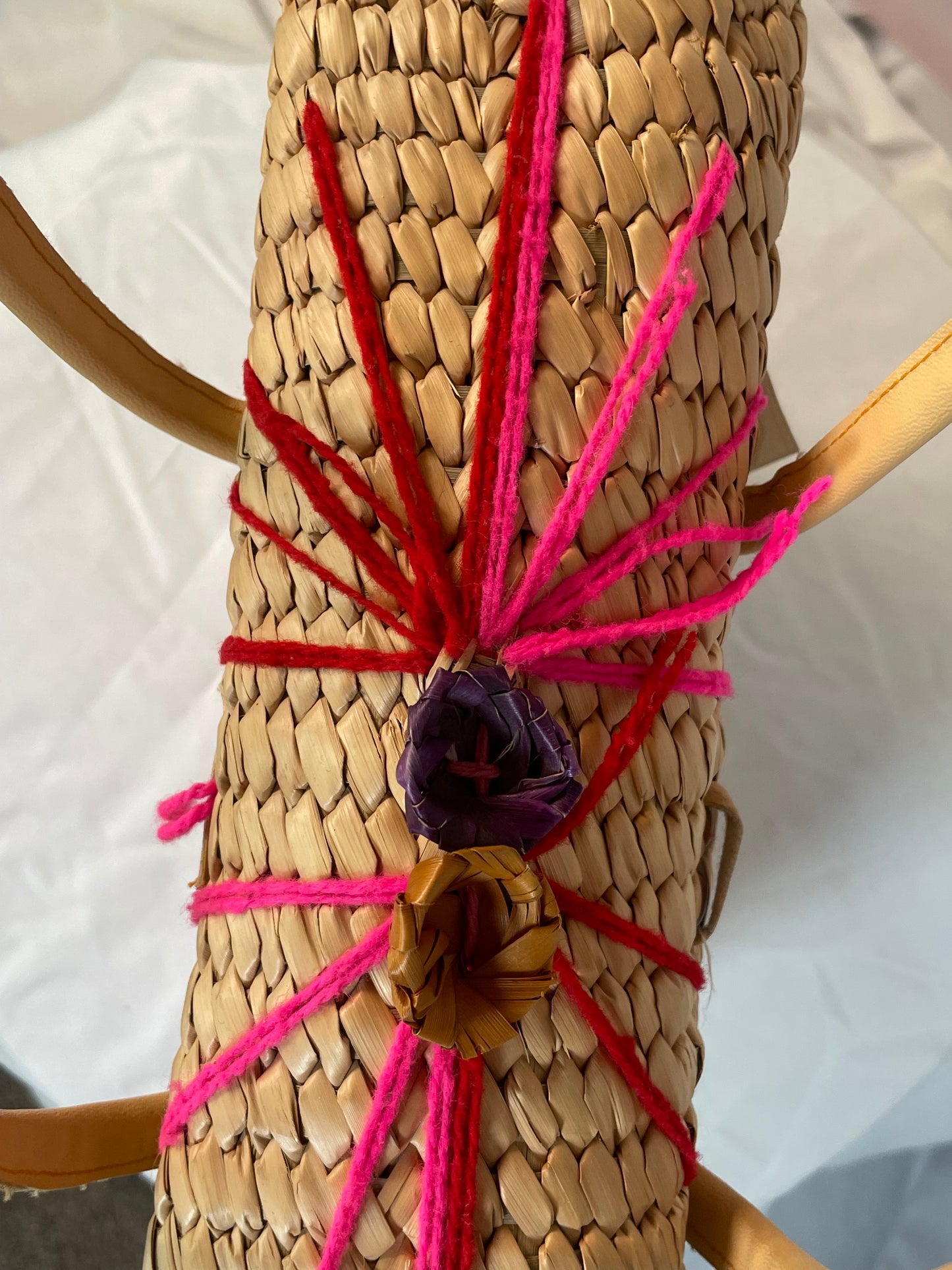 Vintage 1960s Straw Basket Purse with Pink Embroidery