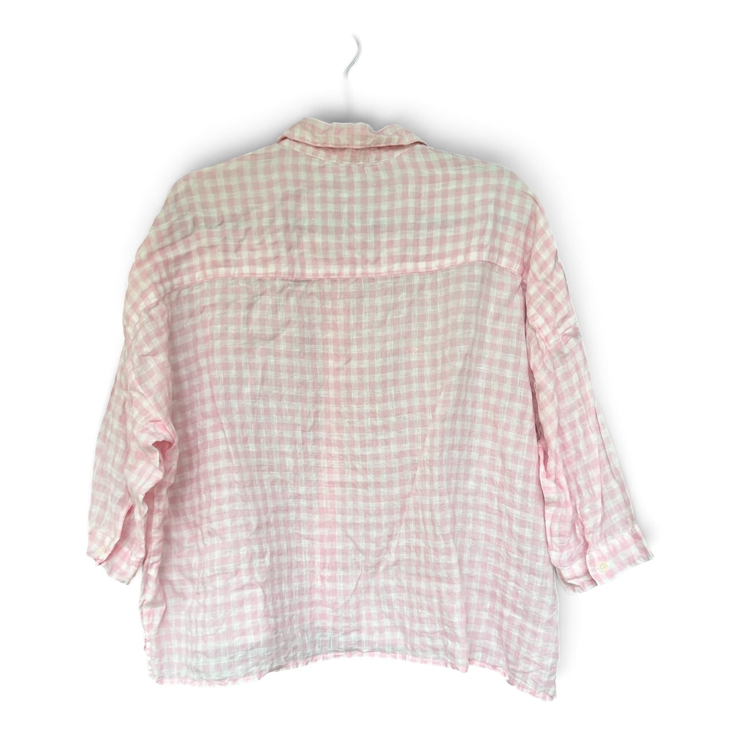 CP Shades Pink Gingham 100% Linen Women’s Button Up Shirt, Size L