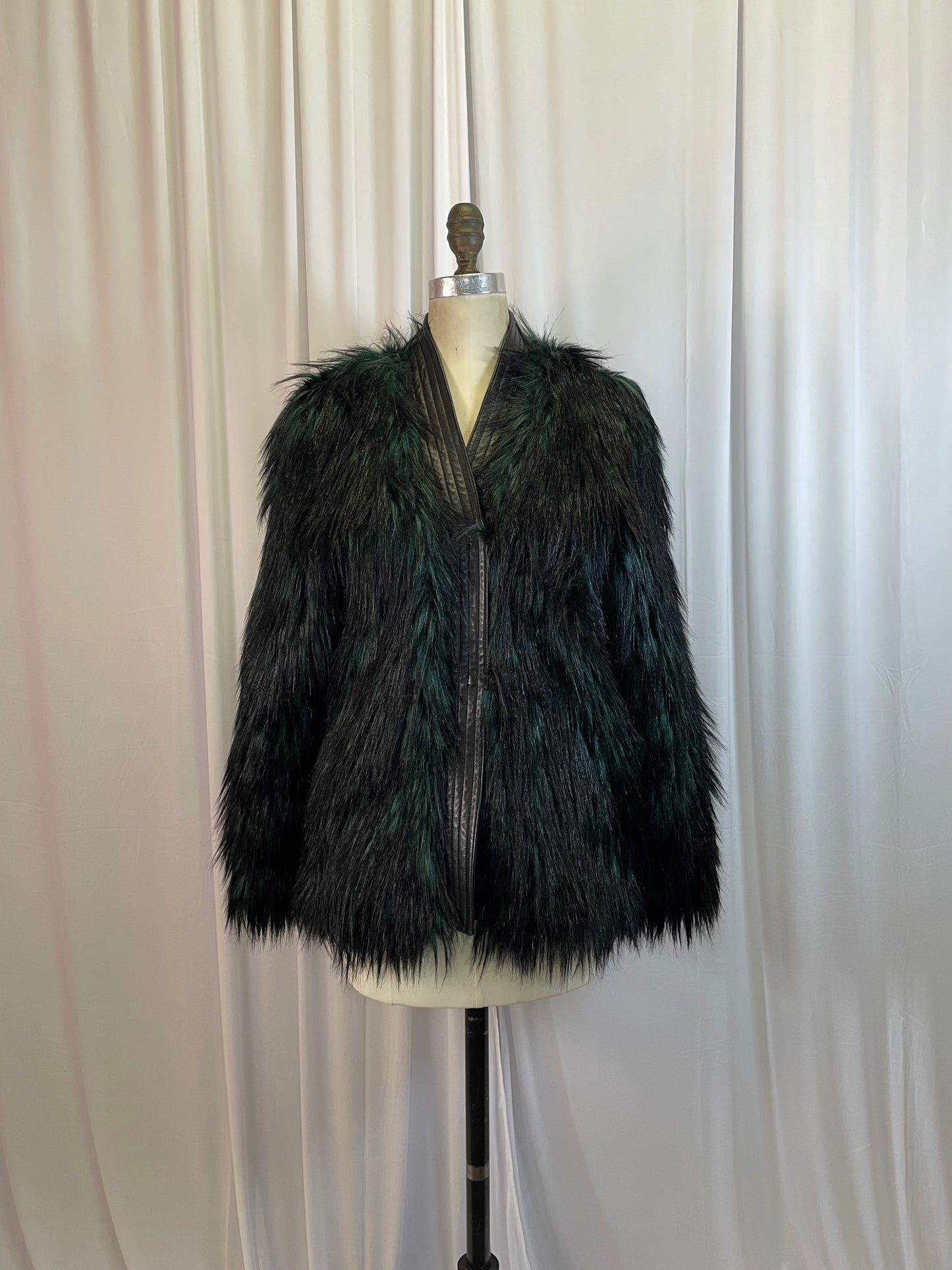 NWT Balmain x H&M Green and Black Faux Fur Jacket
