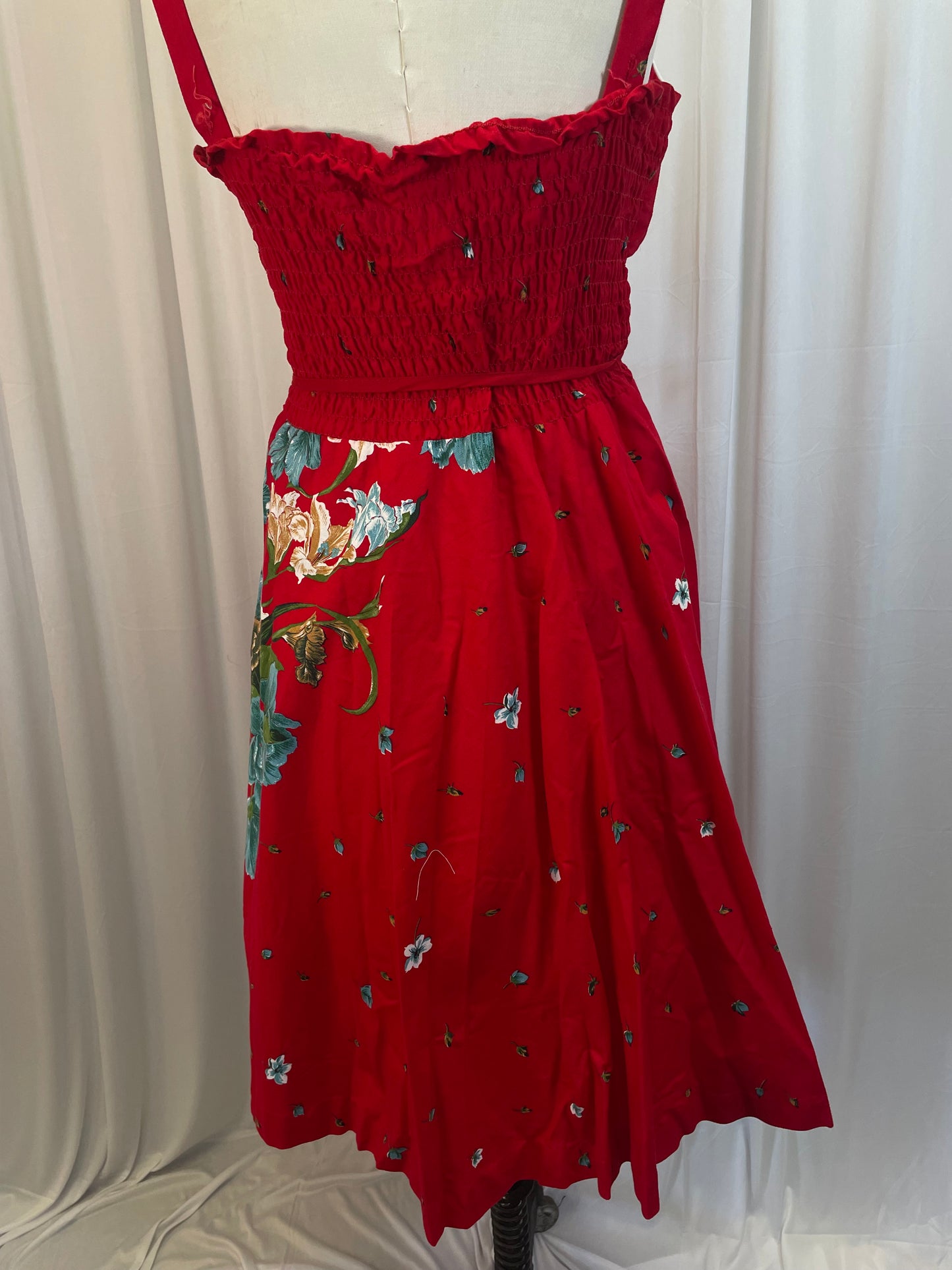 Vintage 70s Red Hawaiian Print Sundress, sz S