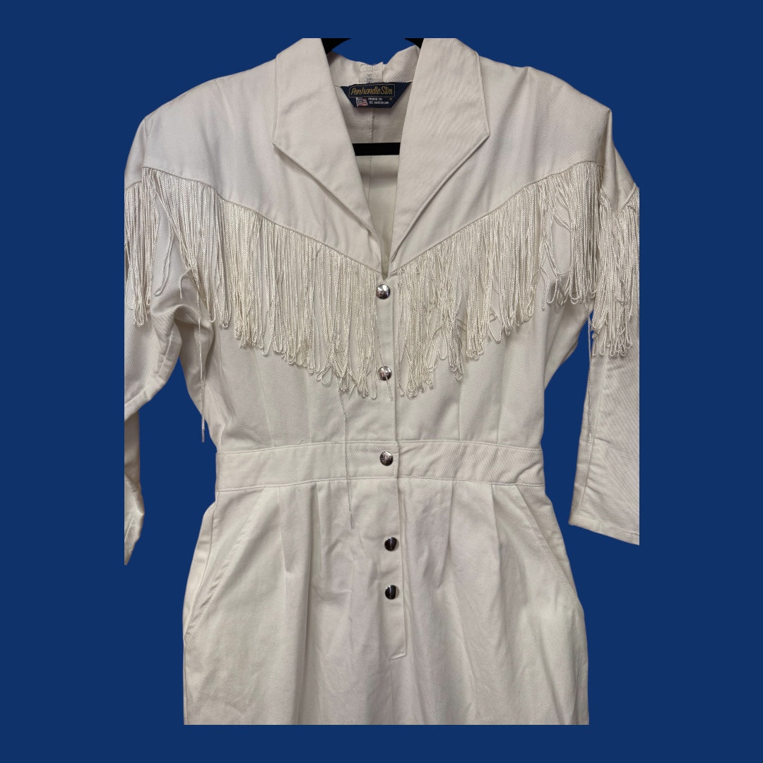 White Panhandle Slim Western Dress with Fringe