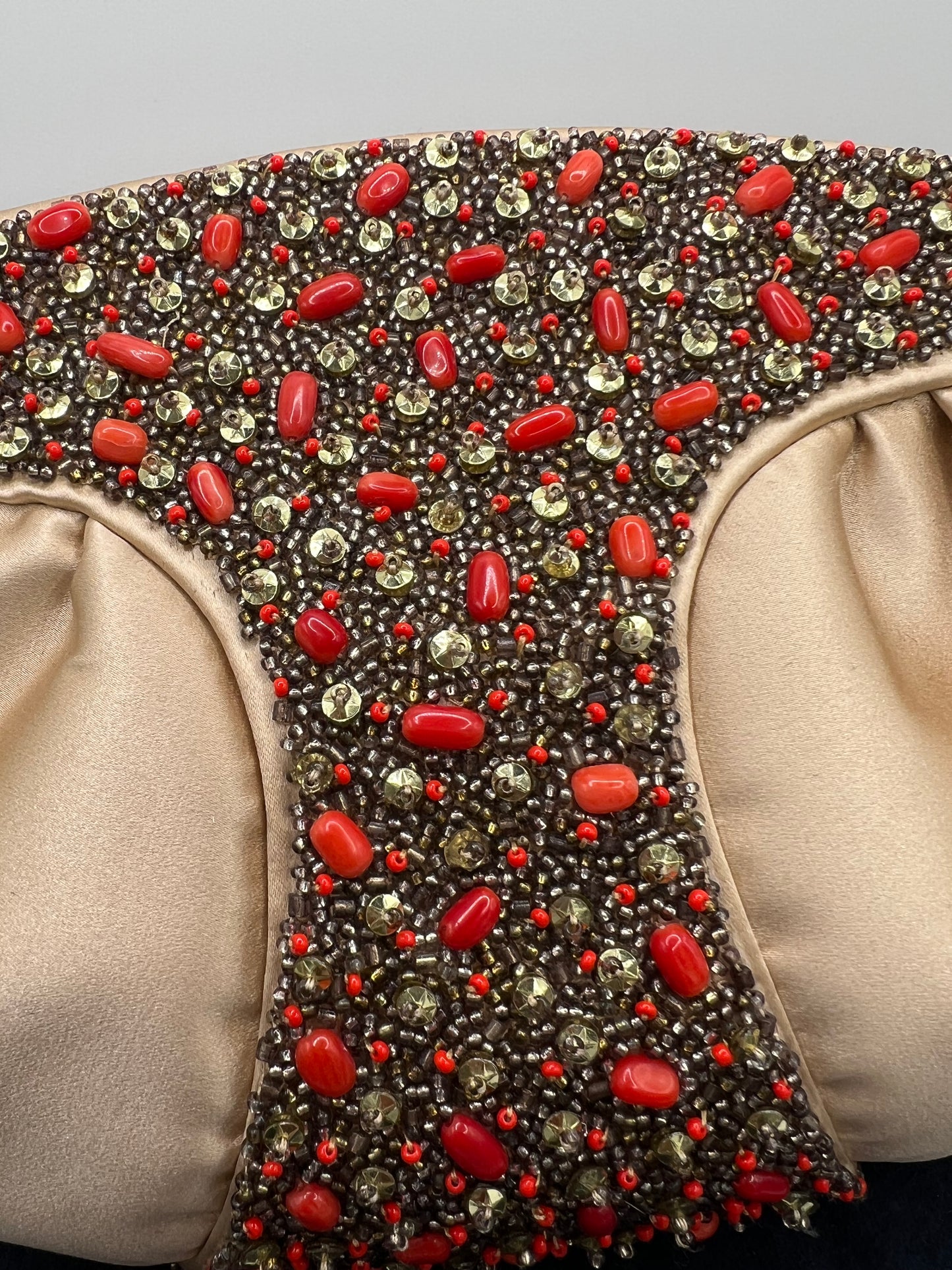 Oscar de la Renta Satin/Stone Modern Clutch Purse