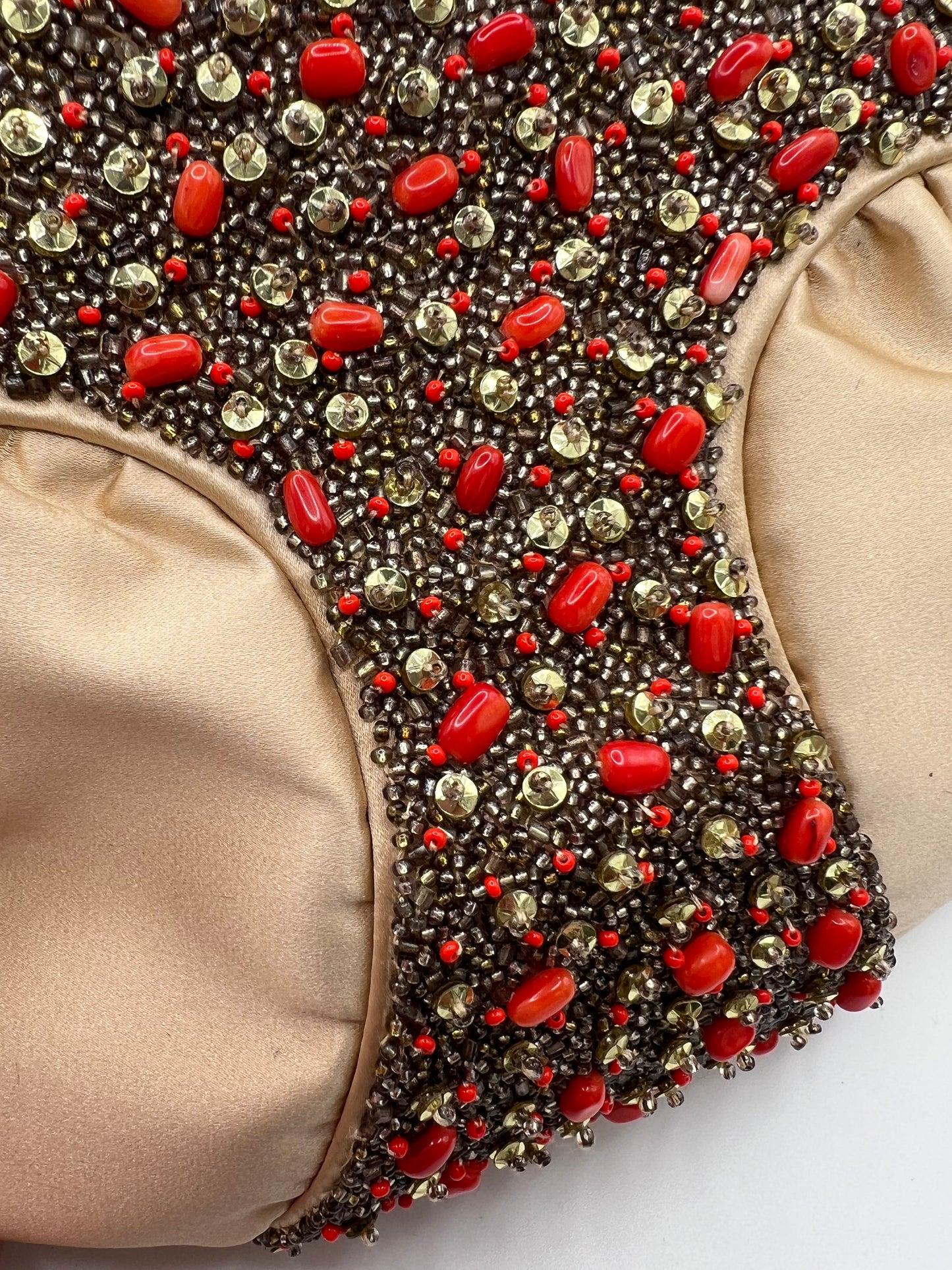 Oscar de la Renta Satin/Stone Modern Clutch Purse