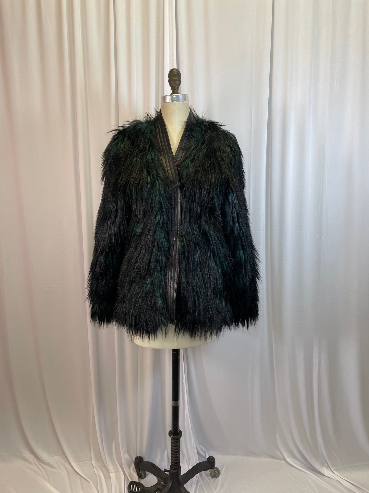 NWT Balmain x H&M Green and Black Faux Fur Jacket