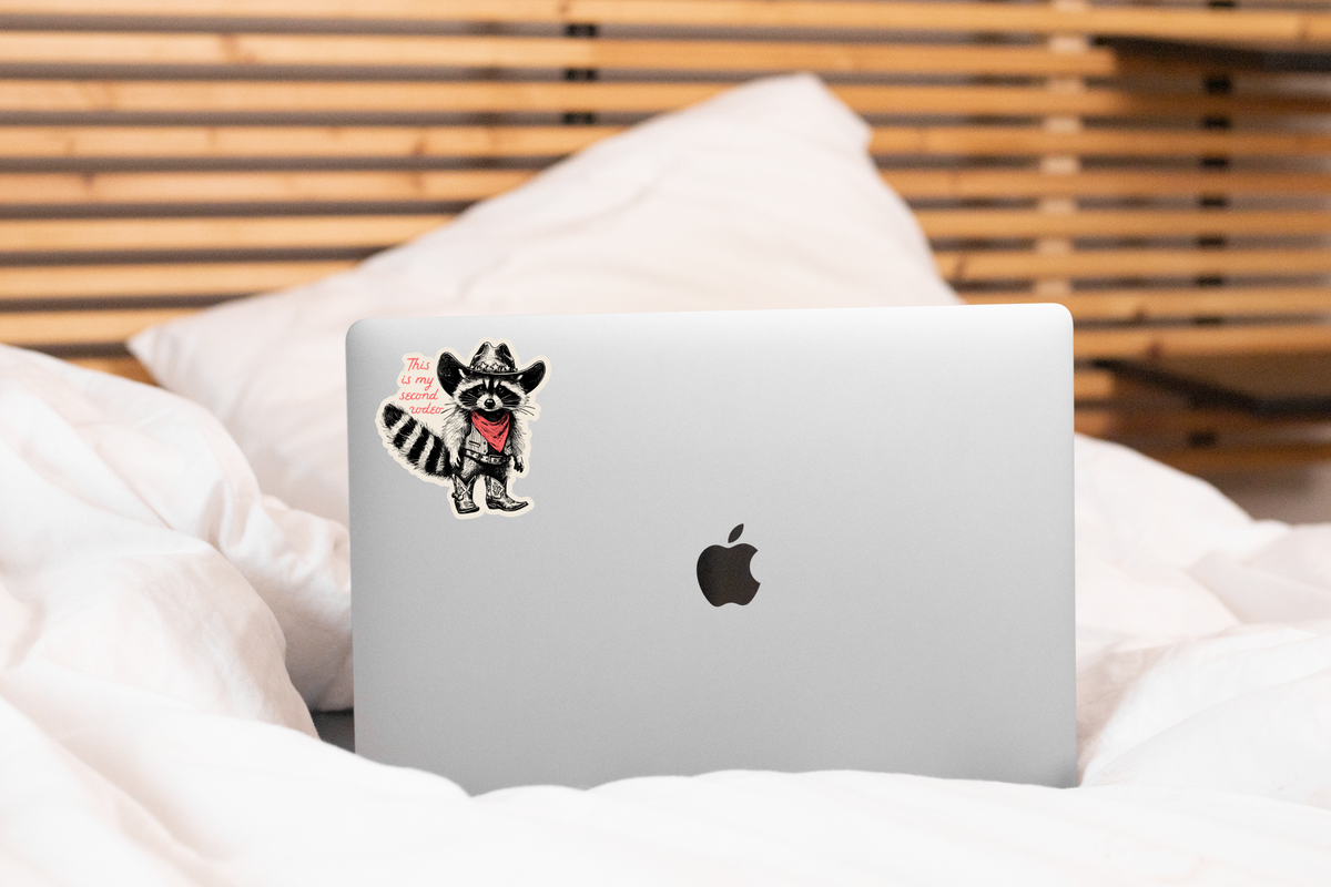 Sticker - “This is My Second Rodeo” - raccoon, cowboy, western