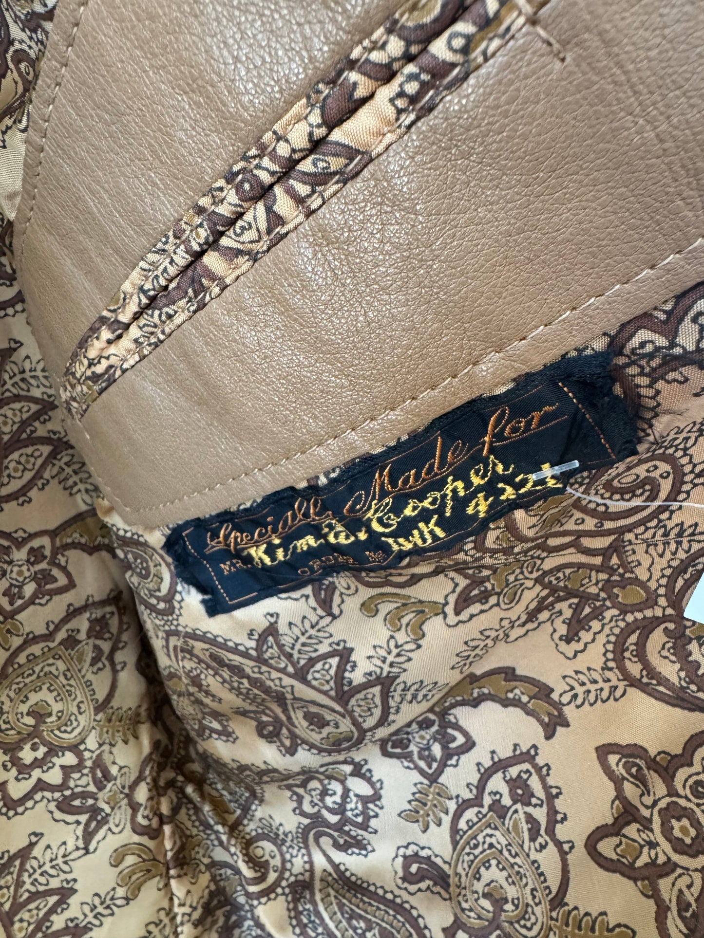 Vintage 70’s Tan Men’s Leather Jacket by Harilela’s Custom Tailors, xs