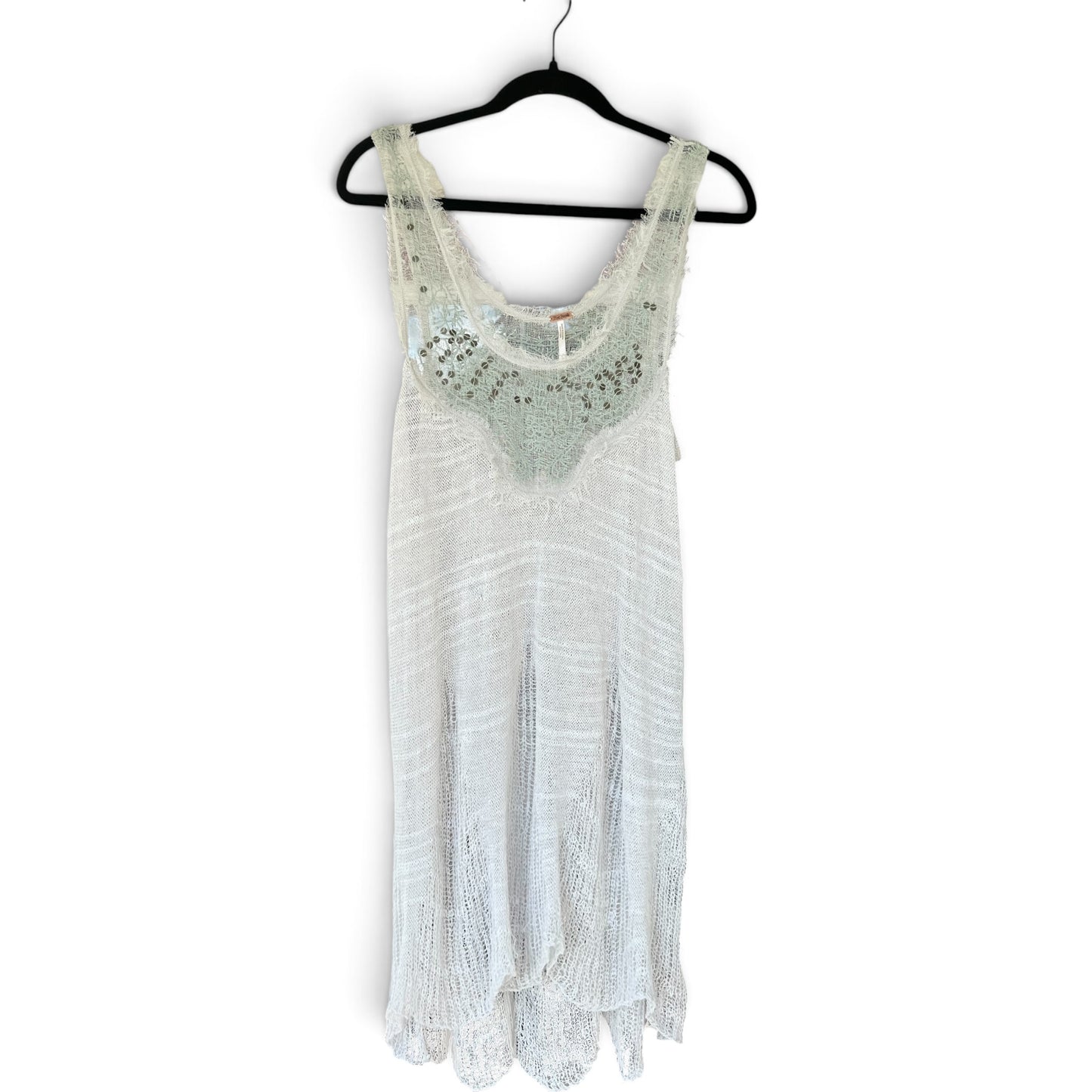 NWOT Free People Boho Open Knit Lace Fairy Tunic Dress White, Size Large