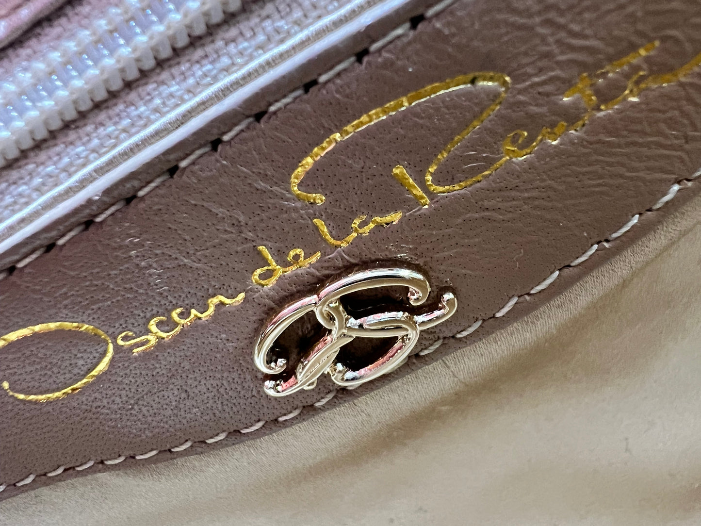 Oscar de la Renta Satin/Stone Modern Clutch Purse