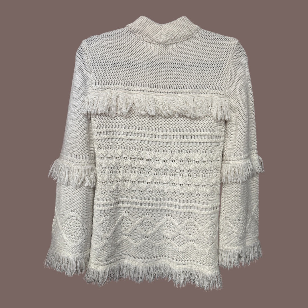 BB Dakota White Fringe Sweater