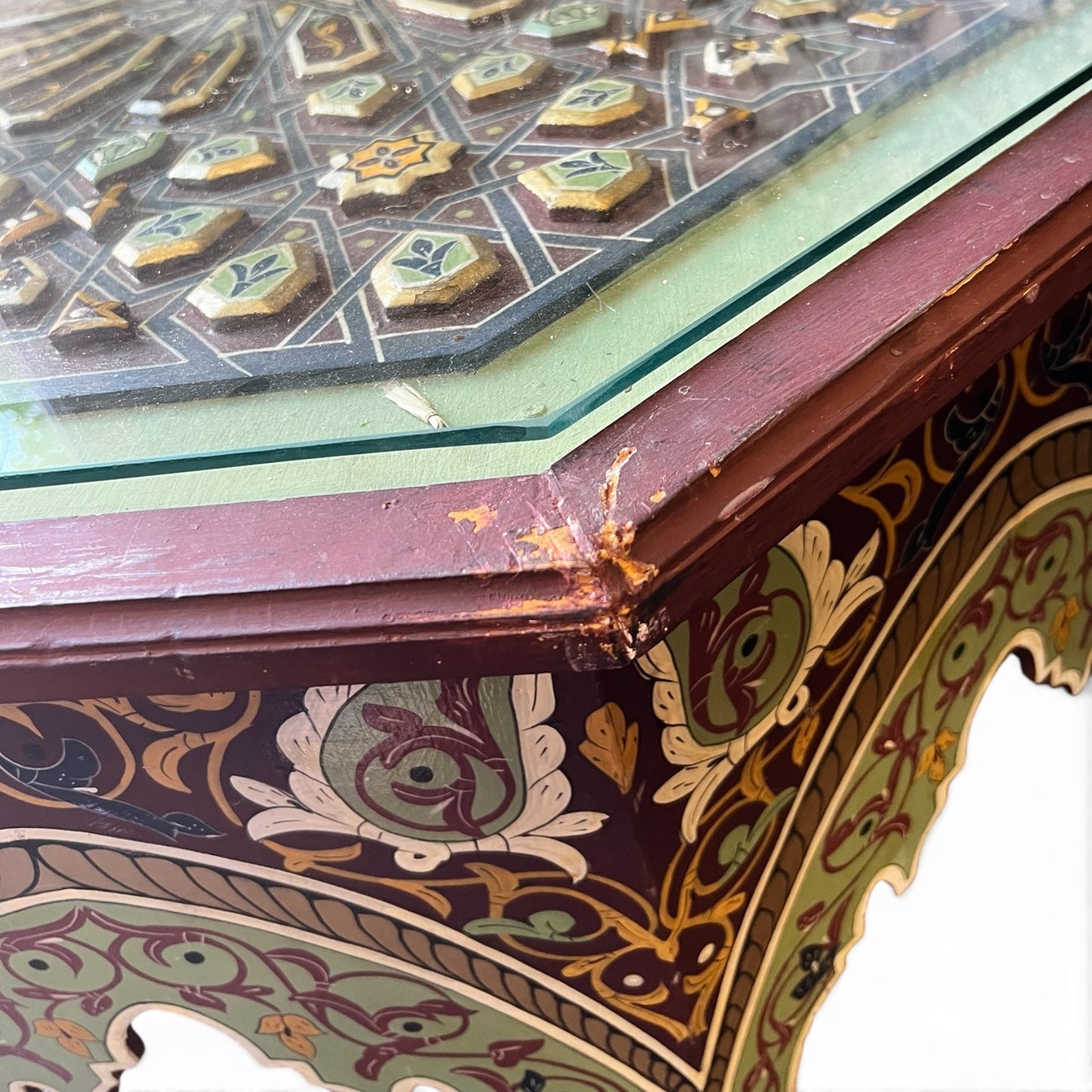 Moroccan Painted Coffee Table with Glass