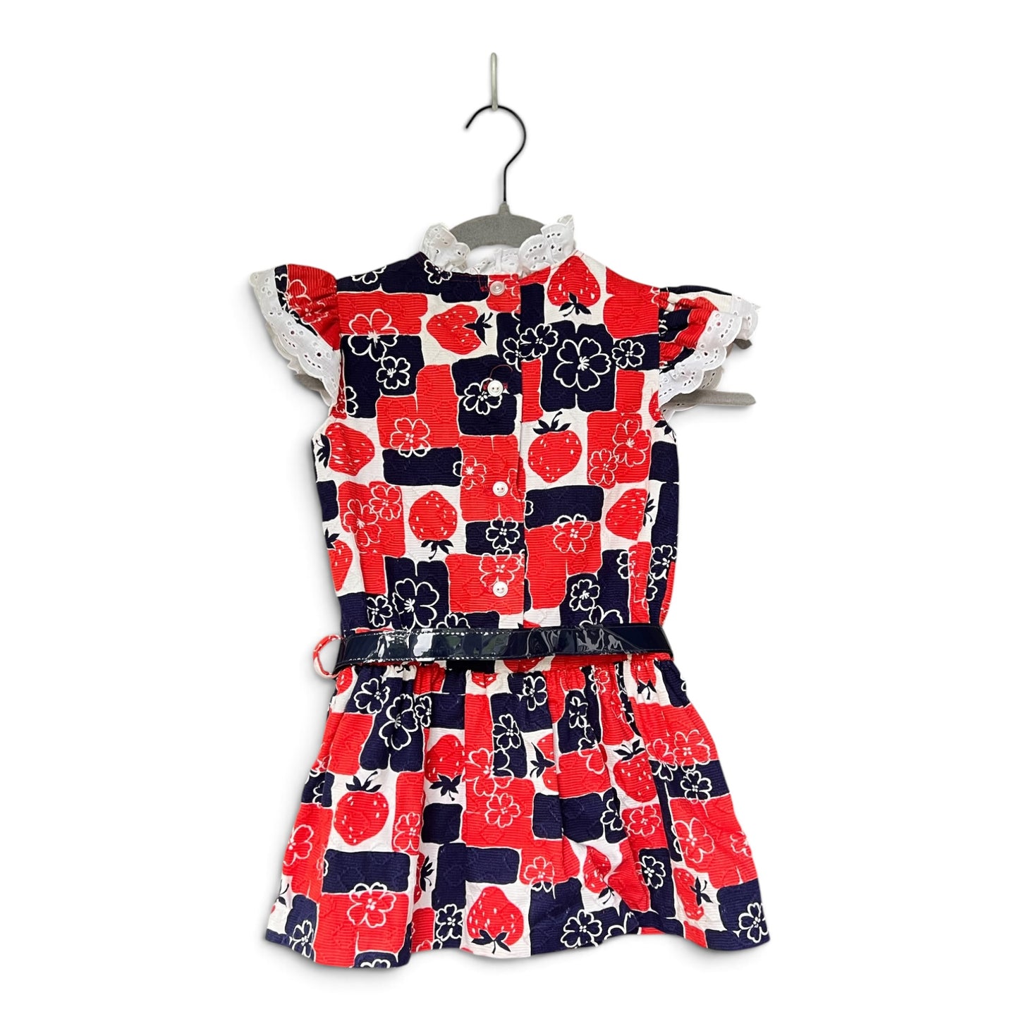 Vintage Strawberry & Floral Geometric Girls Dress, Size 7/8