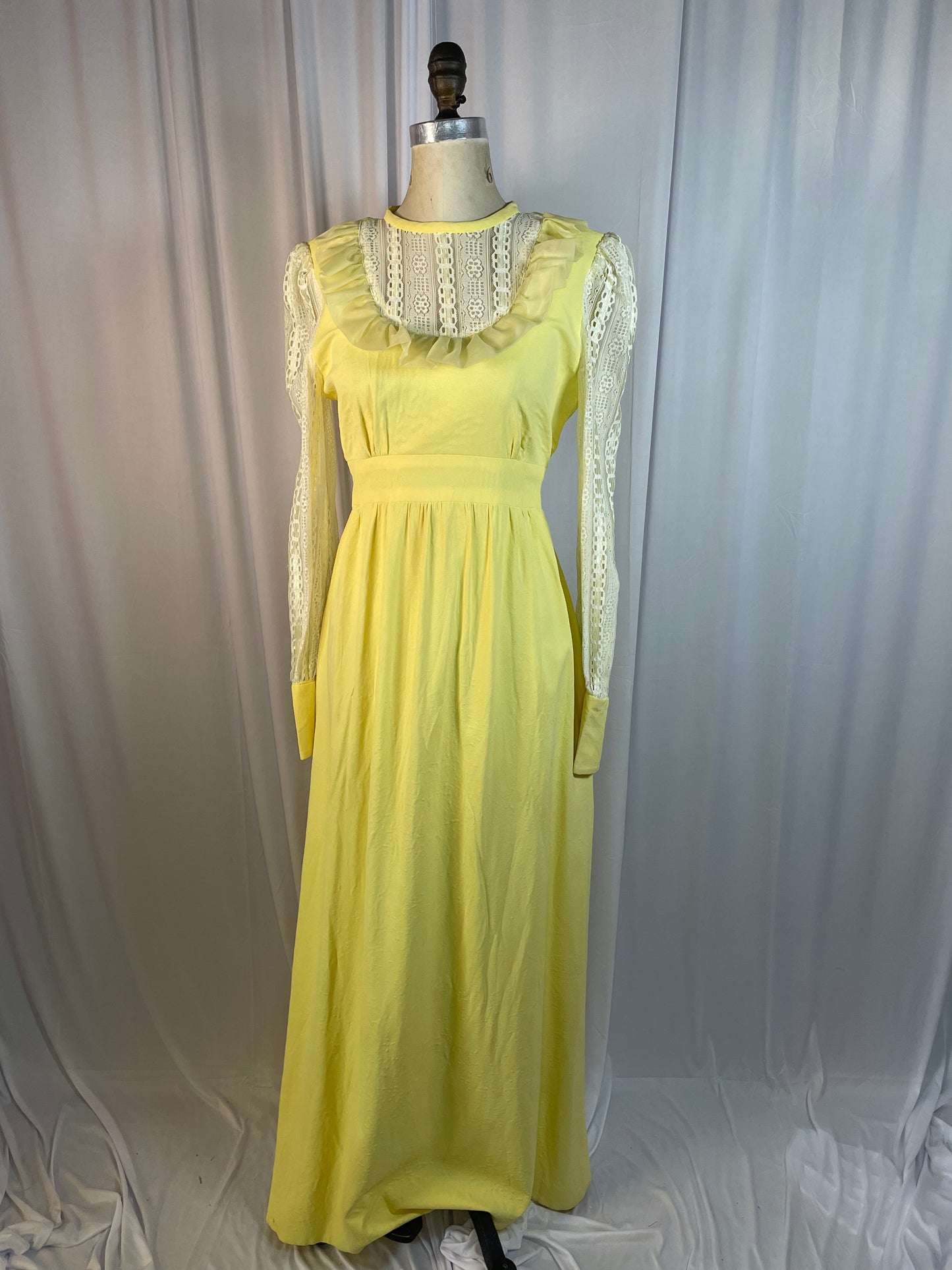 Vintage 70s Yellow Prairie-style Dress, size medium