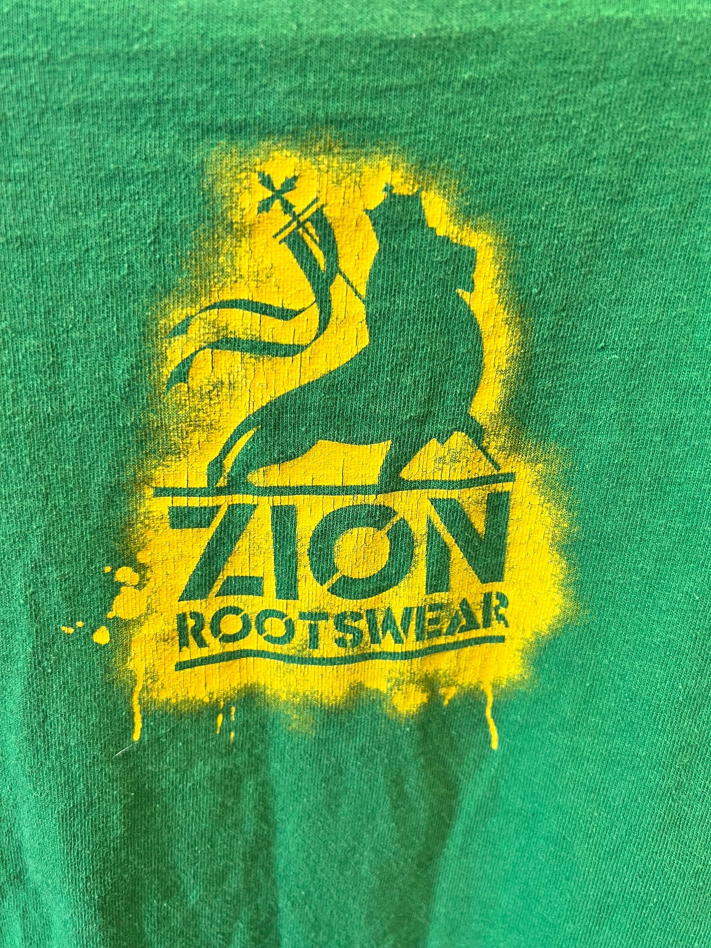 2005 Bob Marley Licensed Zion Rootswear Vintage Green/Yellow Tee size m