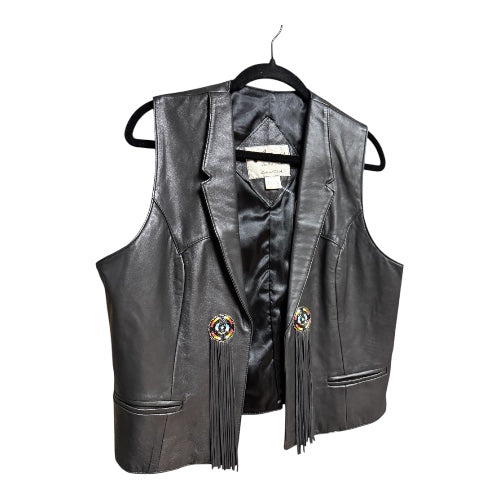 Soft Black Leather Beaded Vest, Continental Leather, size xl