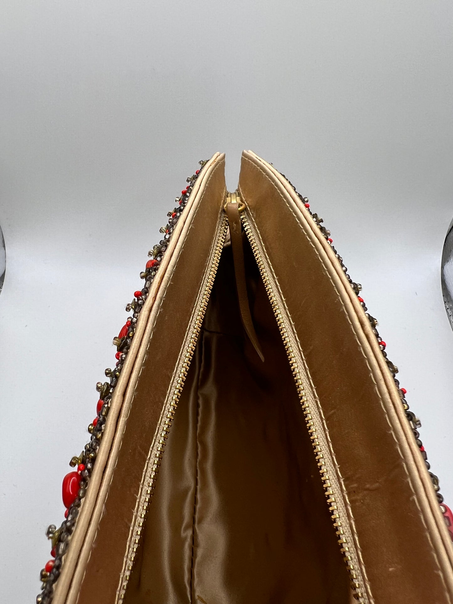 Oscar de la Renta Satin/Stone Modern Clutch Purse