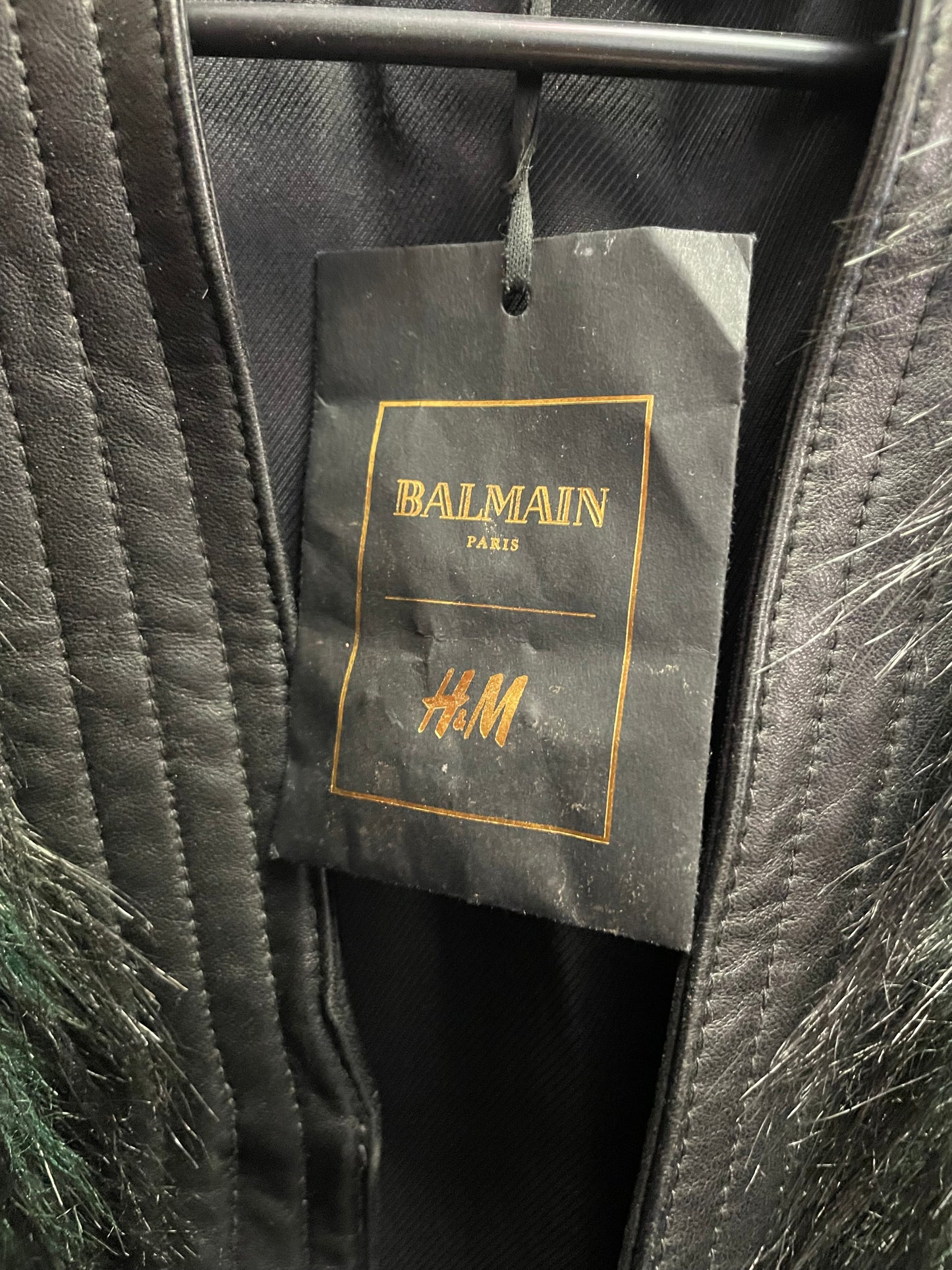 NWT Balmain x H&M Green and Black Faux Fur Jacket