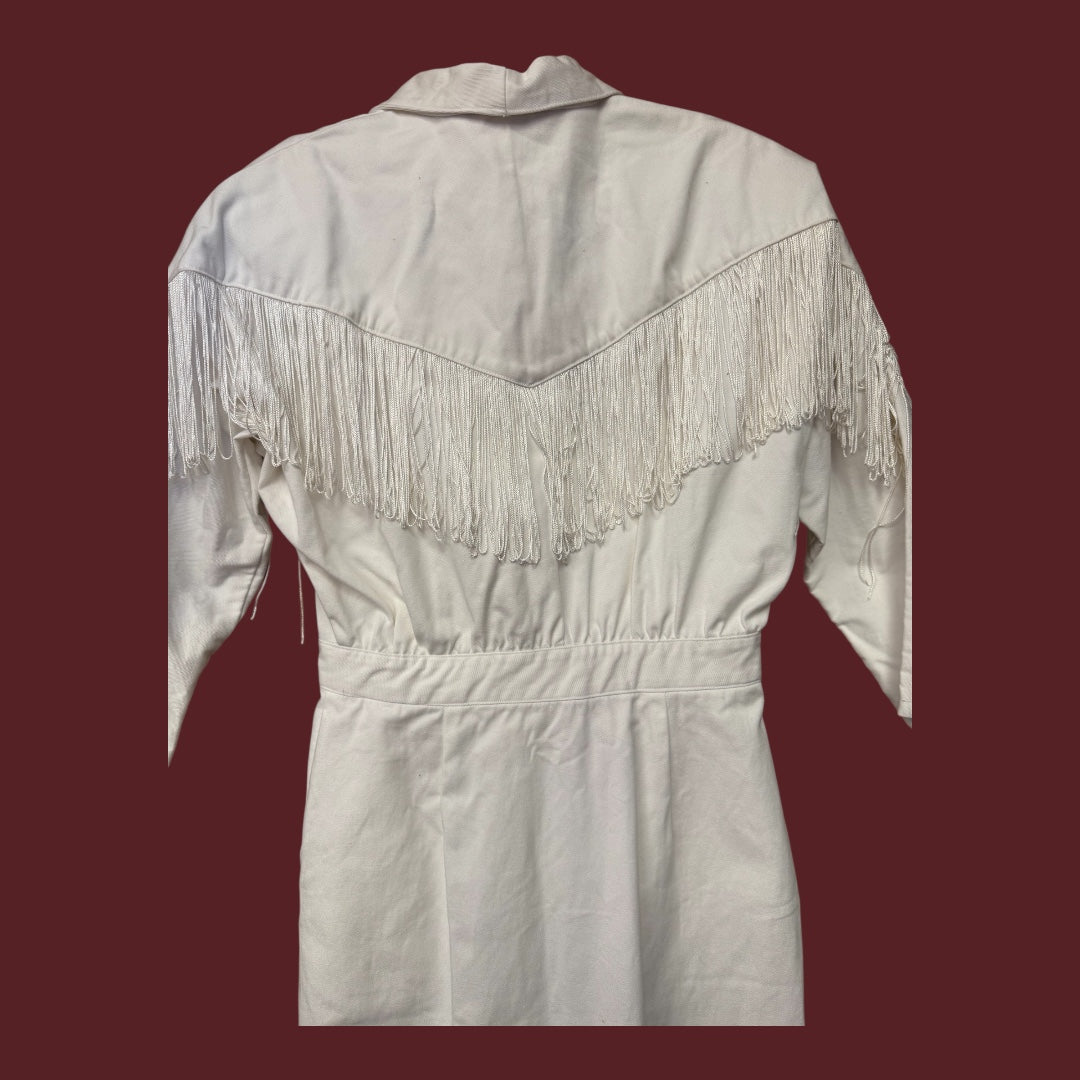 White Panhandle Slim Western Dress with Fringe
