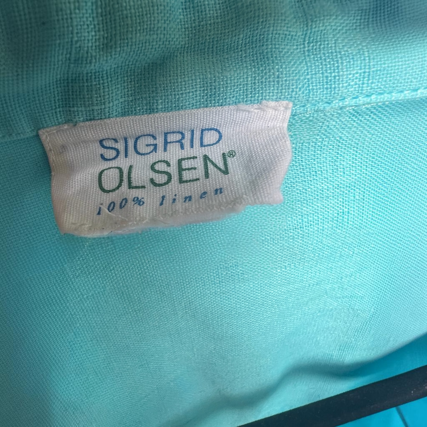 100% Linen Sigrid Olsen Button-Up Shirt, Bright Turquoise Blue, Size XL