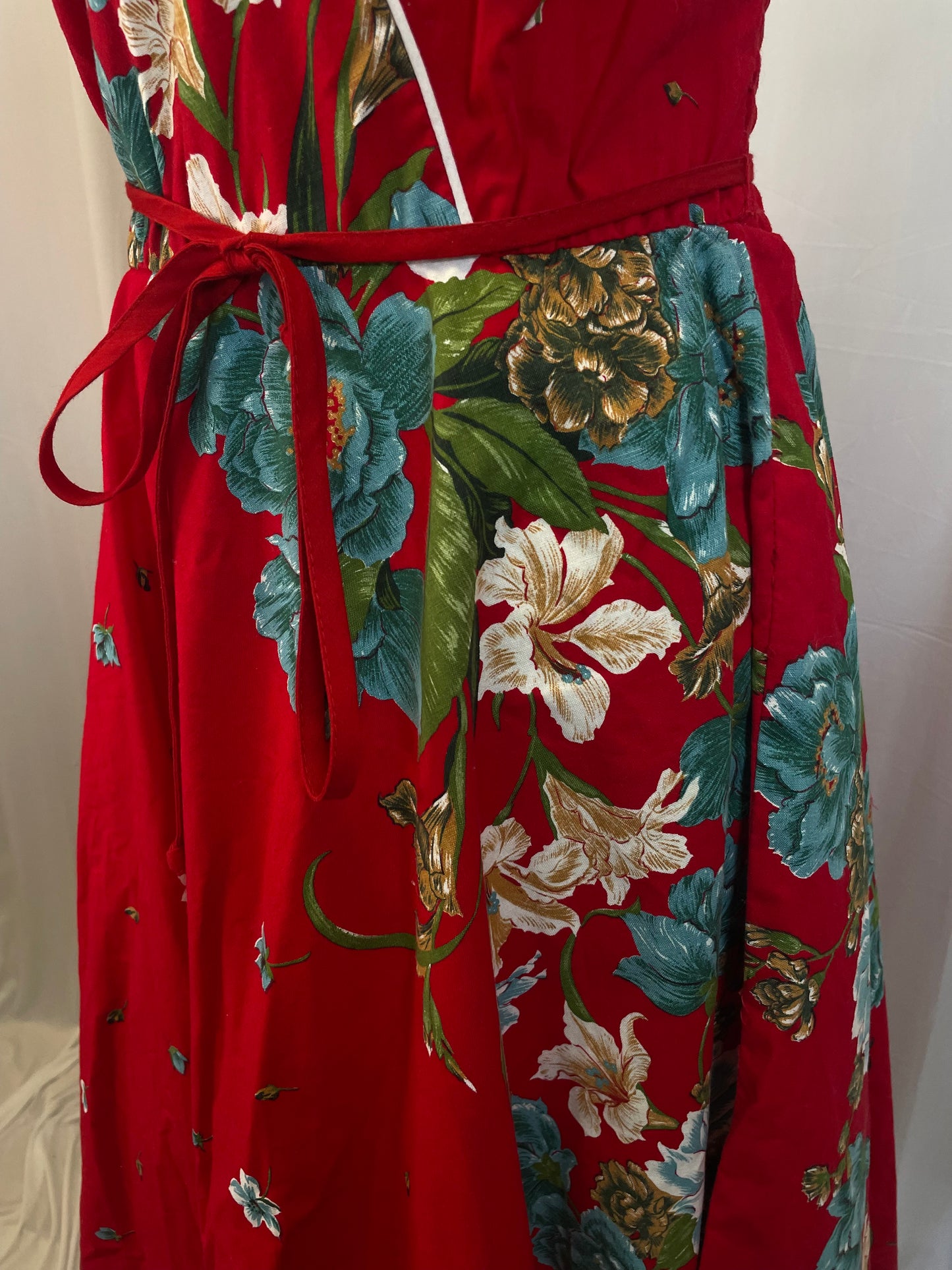 Vintage 70s Red Hawaiian Print Sundress, sz S