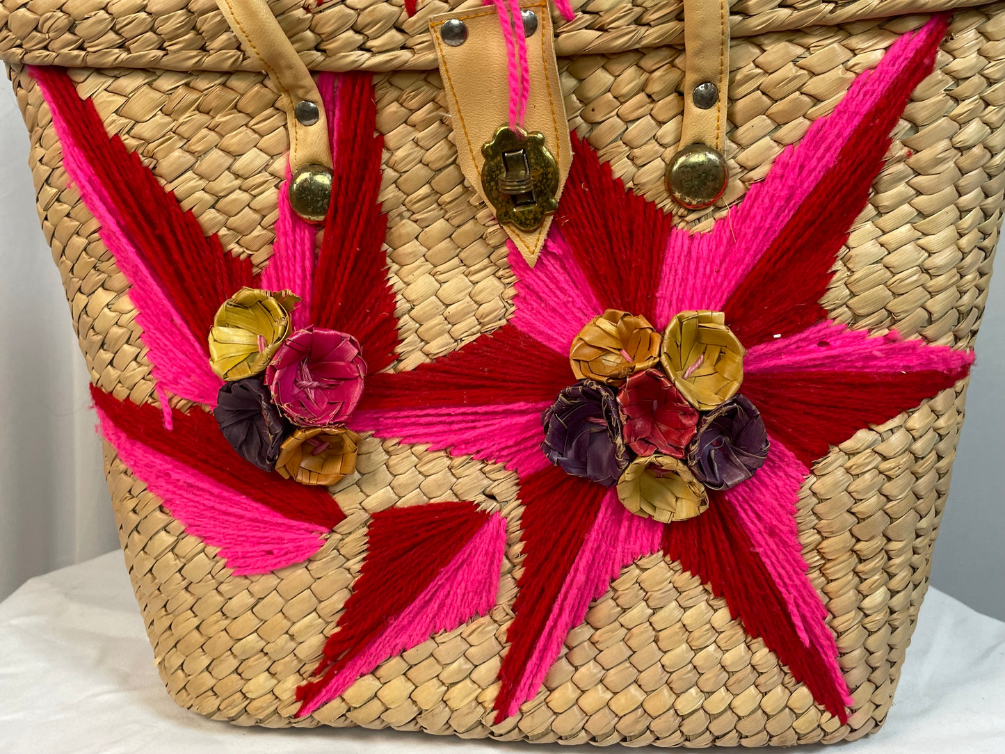 Vintage 1960s Hot Pink Straw Basket Purse
