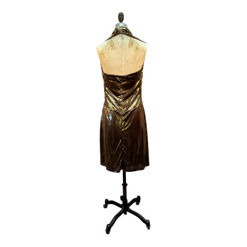 70s Gold Halter La Voguette Dress, size small