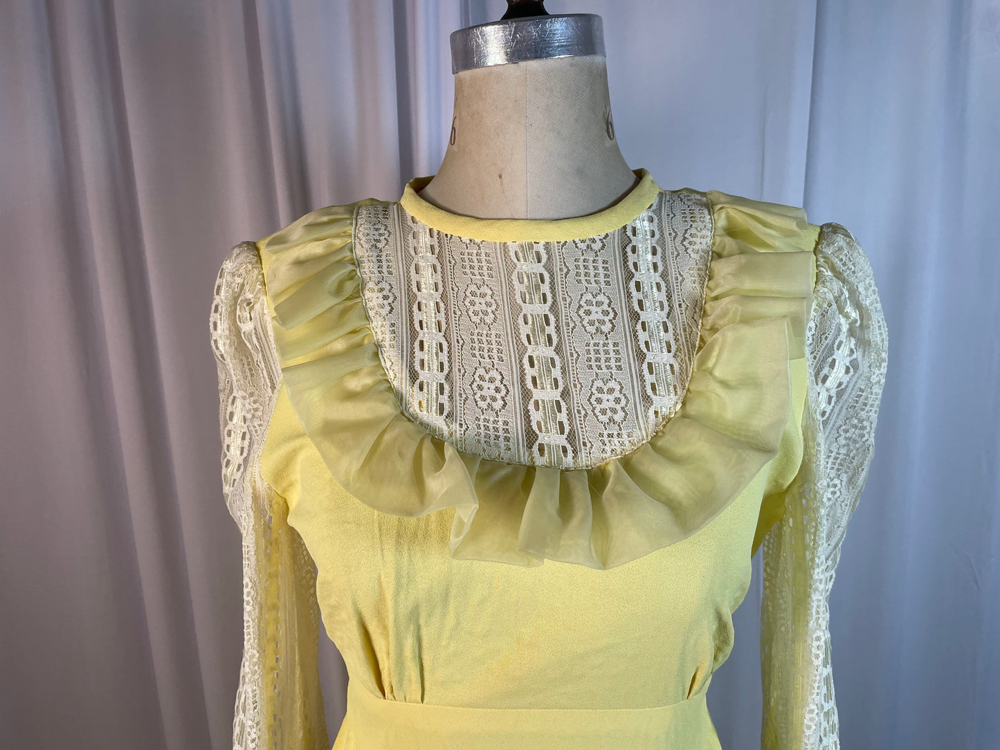 Vintage 70s Yellow Prairie-style Dress, size medium