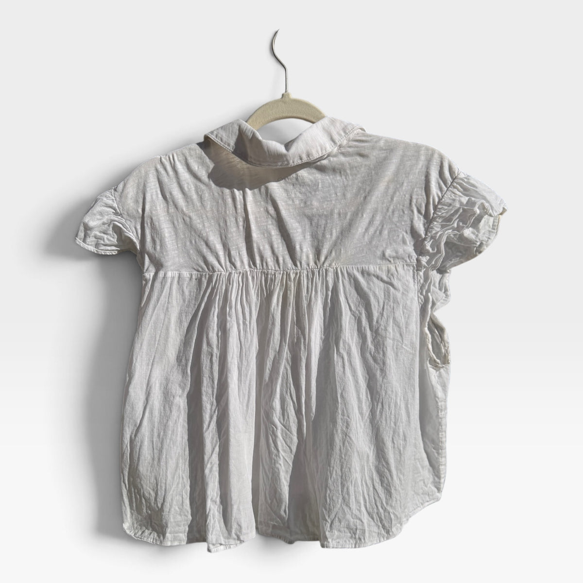 Anthropologie Pilcro Flutter-Sleeve White Babydoll Shirt, 100% Cotton, Size MP