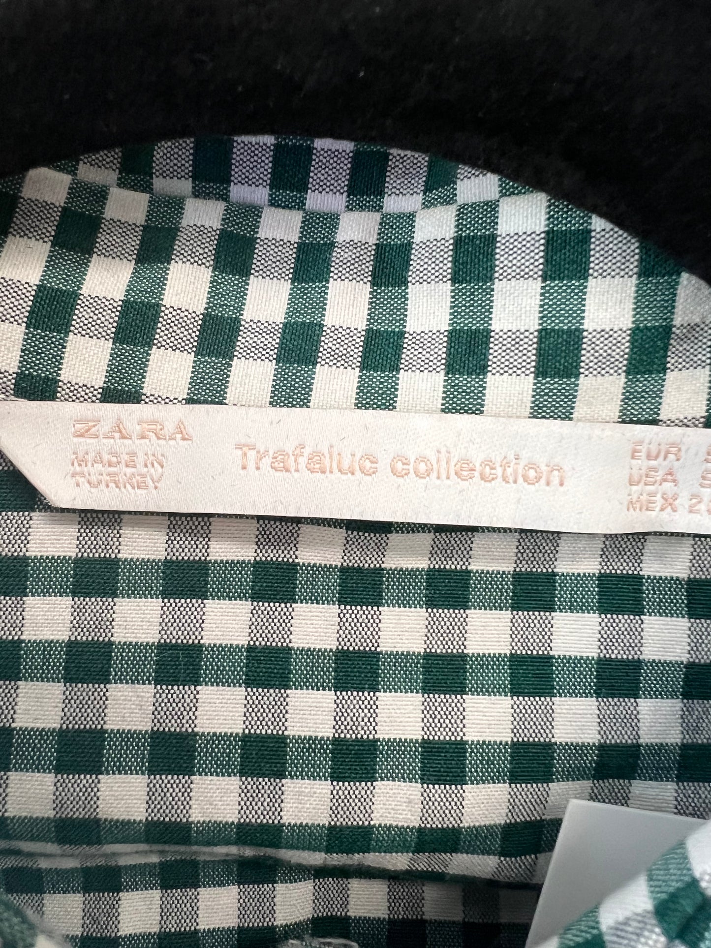 Zara Green Gingham/Plaid Button-down Top, size s