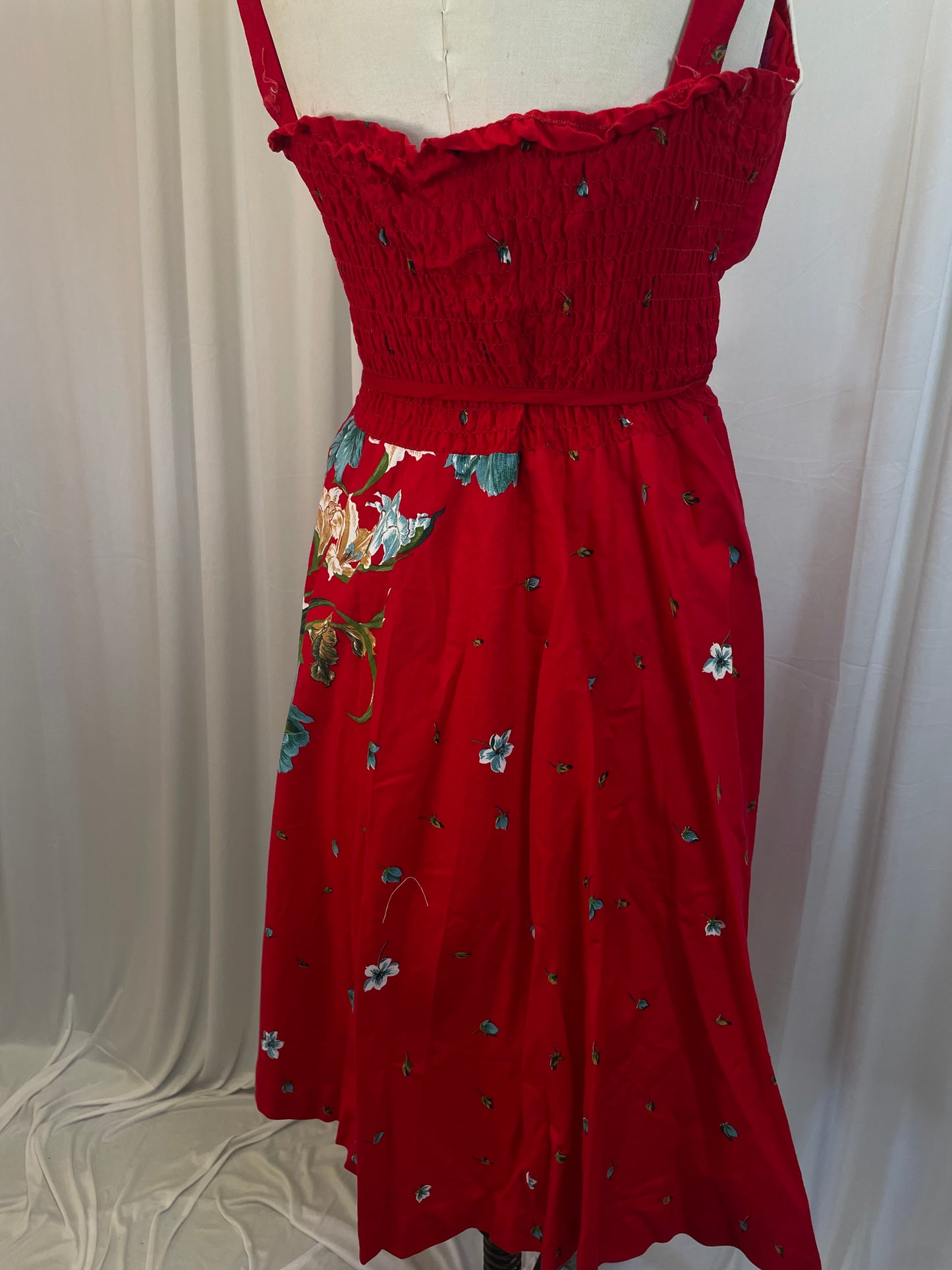 Vintage 70s Red Hawaiian Print Sundress, sz S