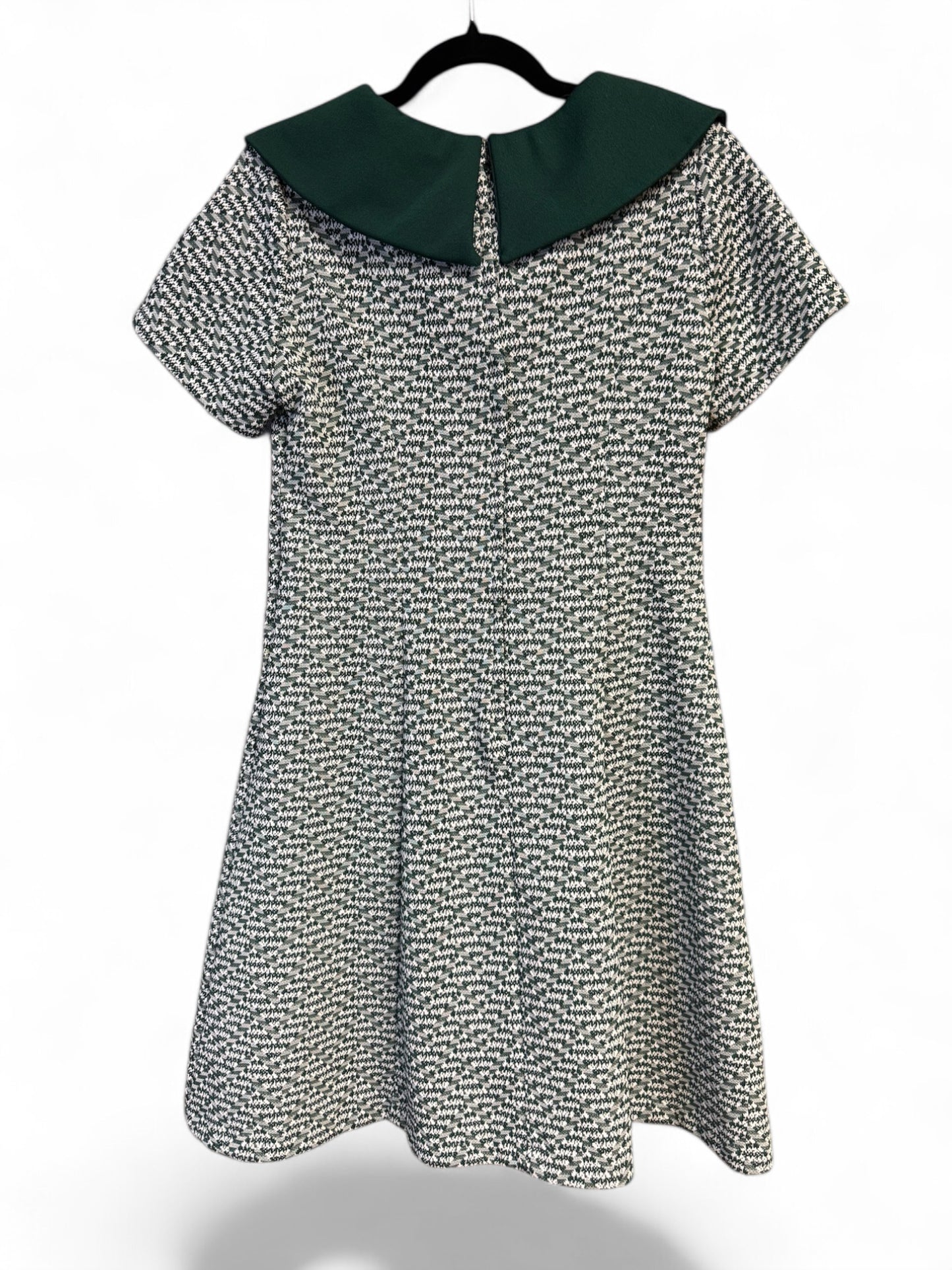 1970s Green and White Mini Dress With Oversized Collar, size m