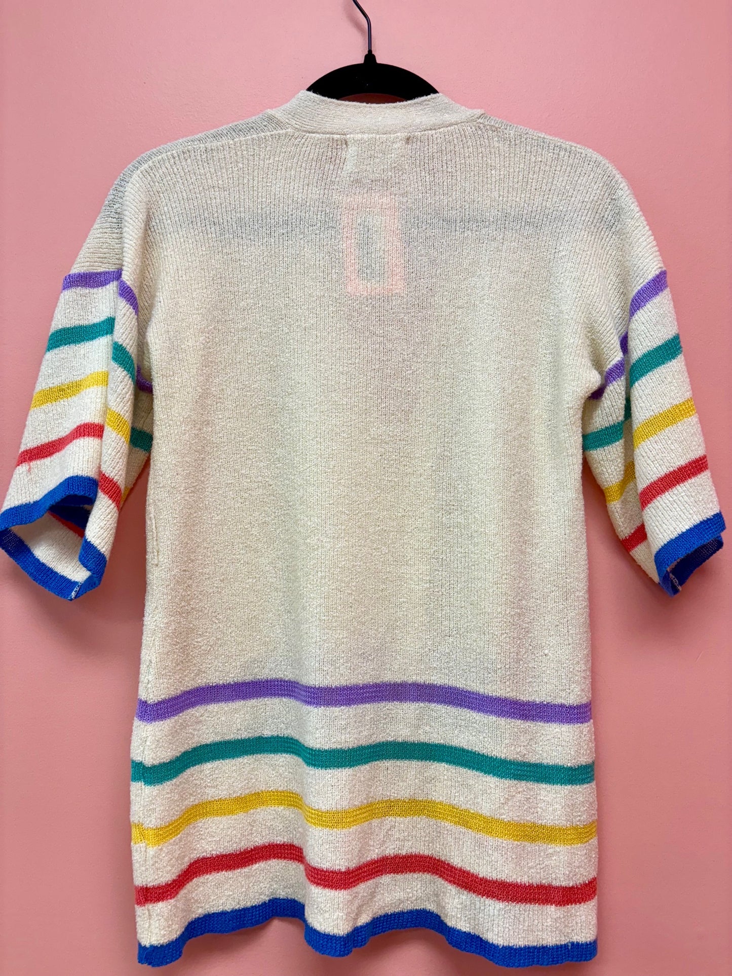 Vintage Cream Sweater with Rainbow Stripes