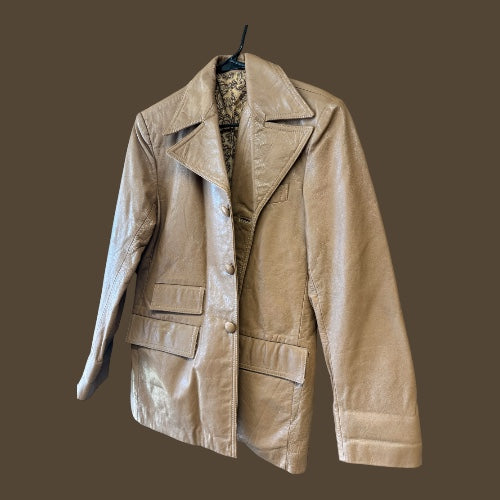 Vintage 70’s Tan Men’s Leather Jacket by Harilela’s Custom Tailors, xs