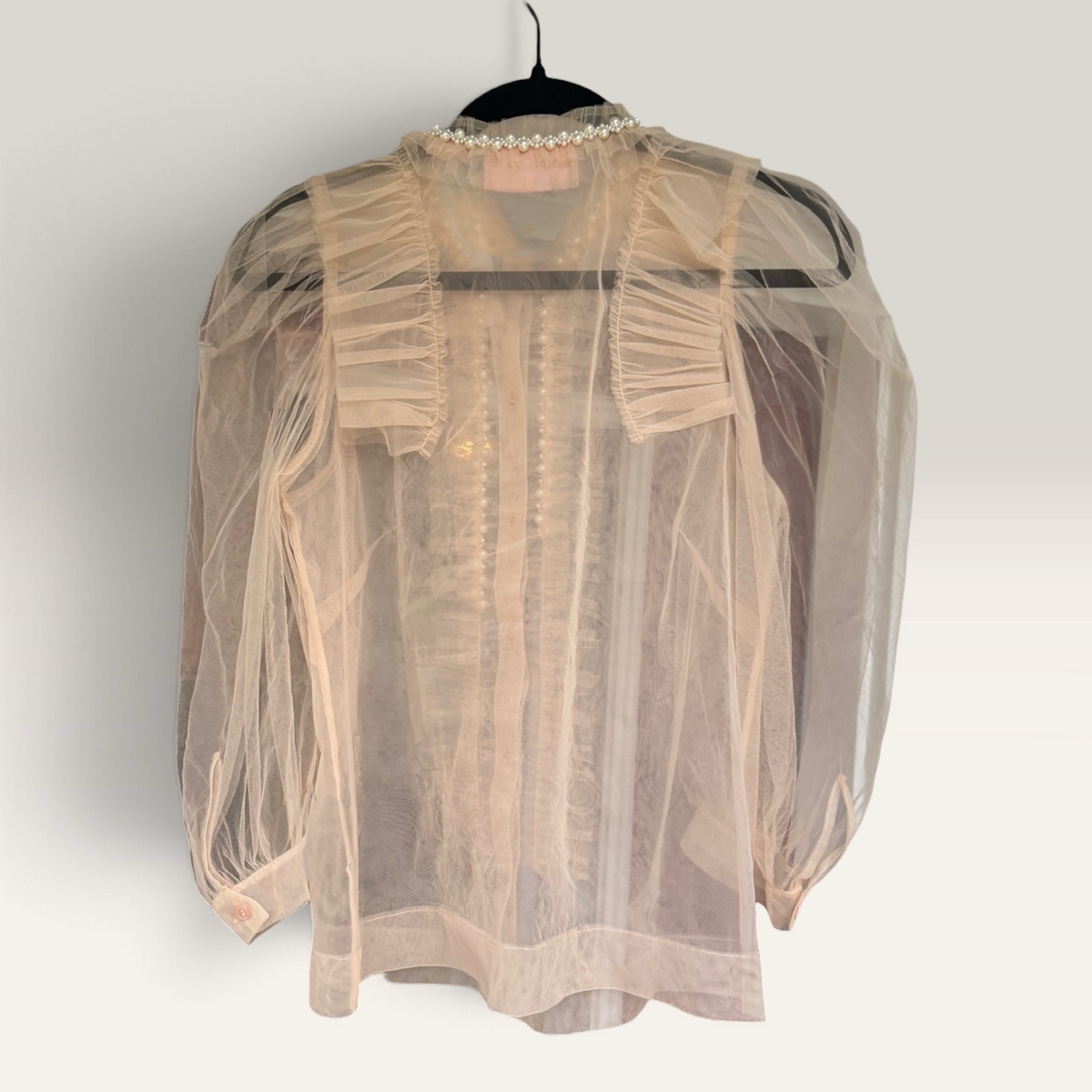 Simone Rocha X H&M Pearl Embellished Tulle Ruffle Puff Sleeve Blouse, S
