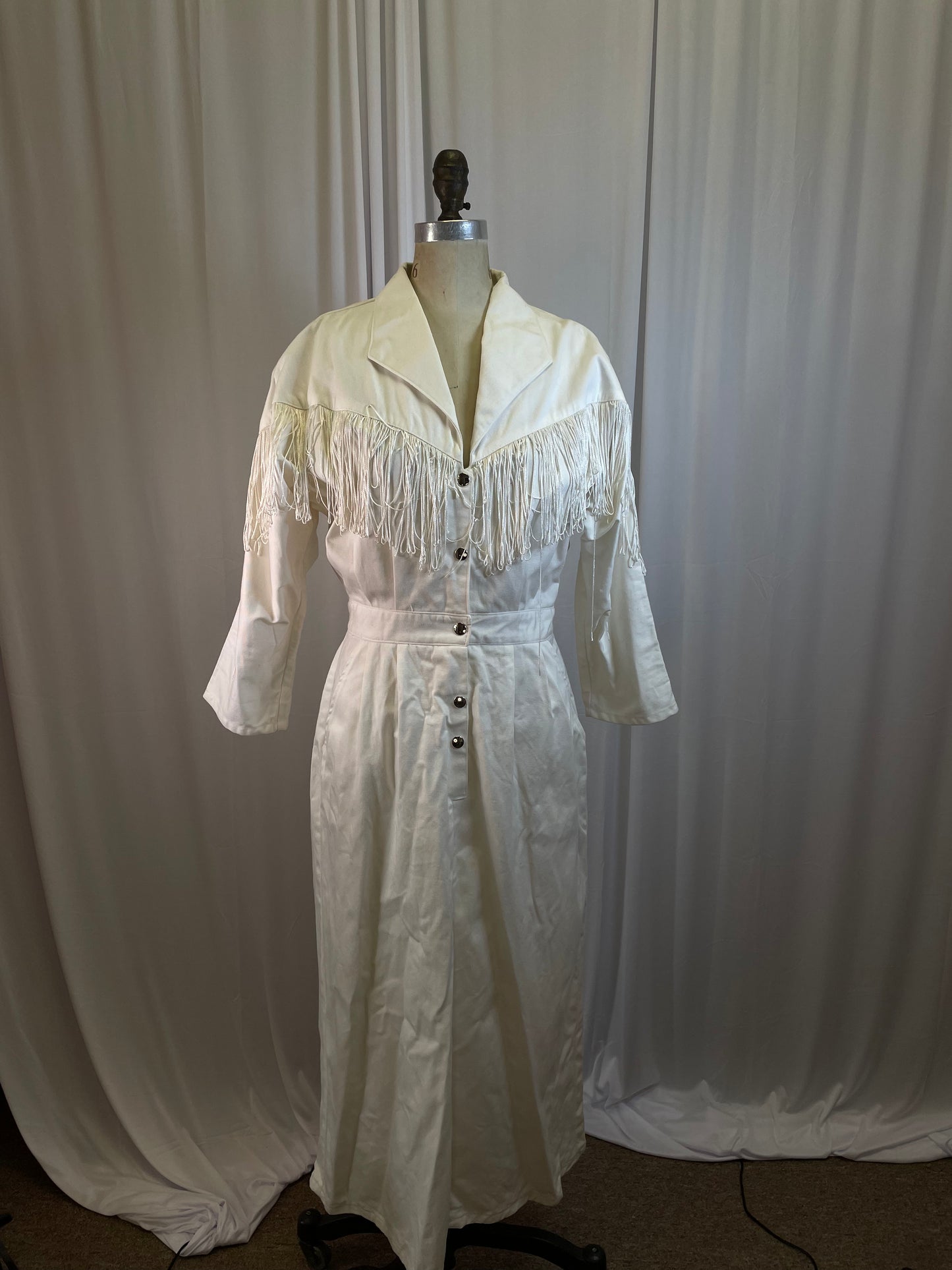 White Panhandle Slim Western Dress with Fringe